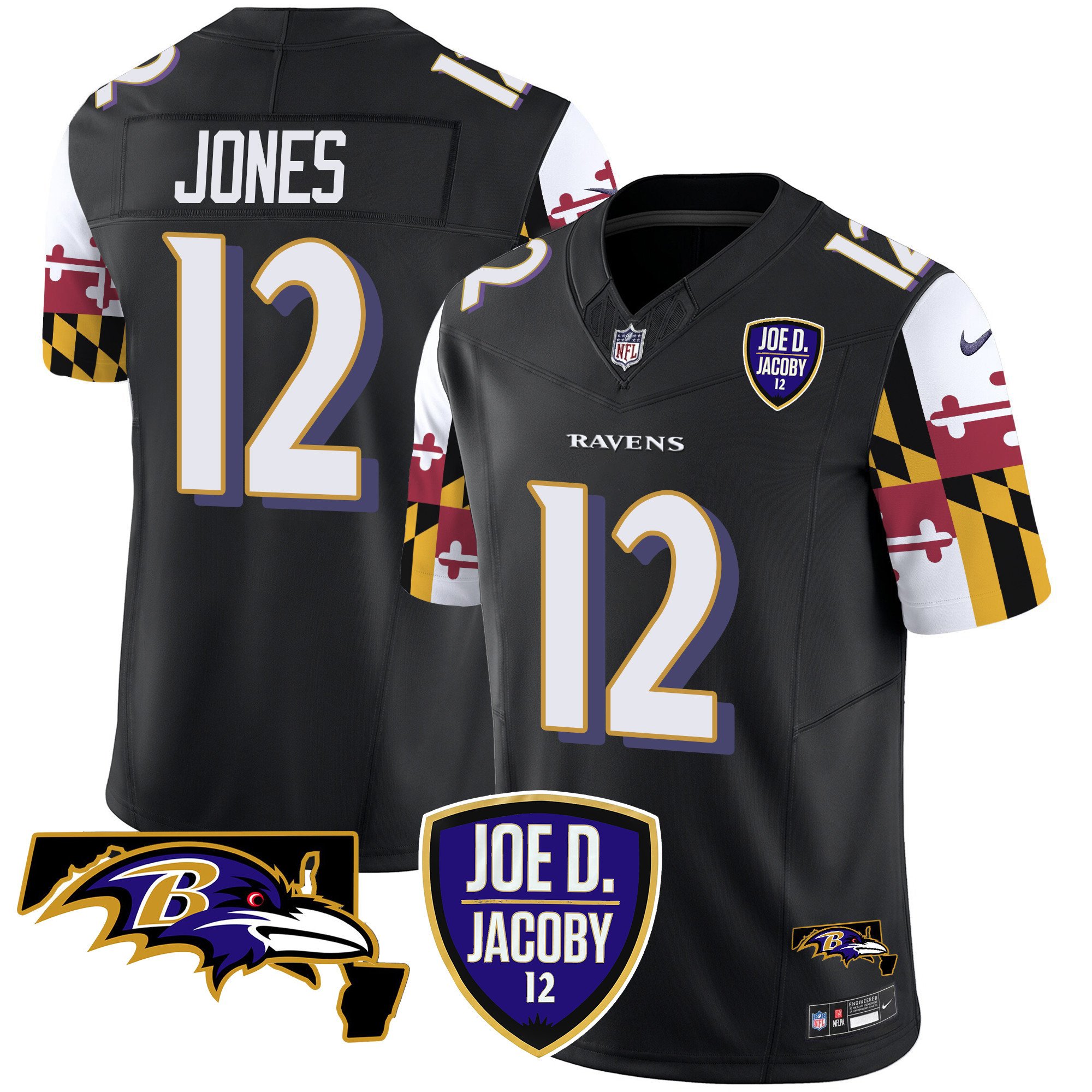 Men's Jacoby Jones Baltimore Ravens Joe D & Jacoby Patch Vapor Limited Black Jersey V2 - All Stitched