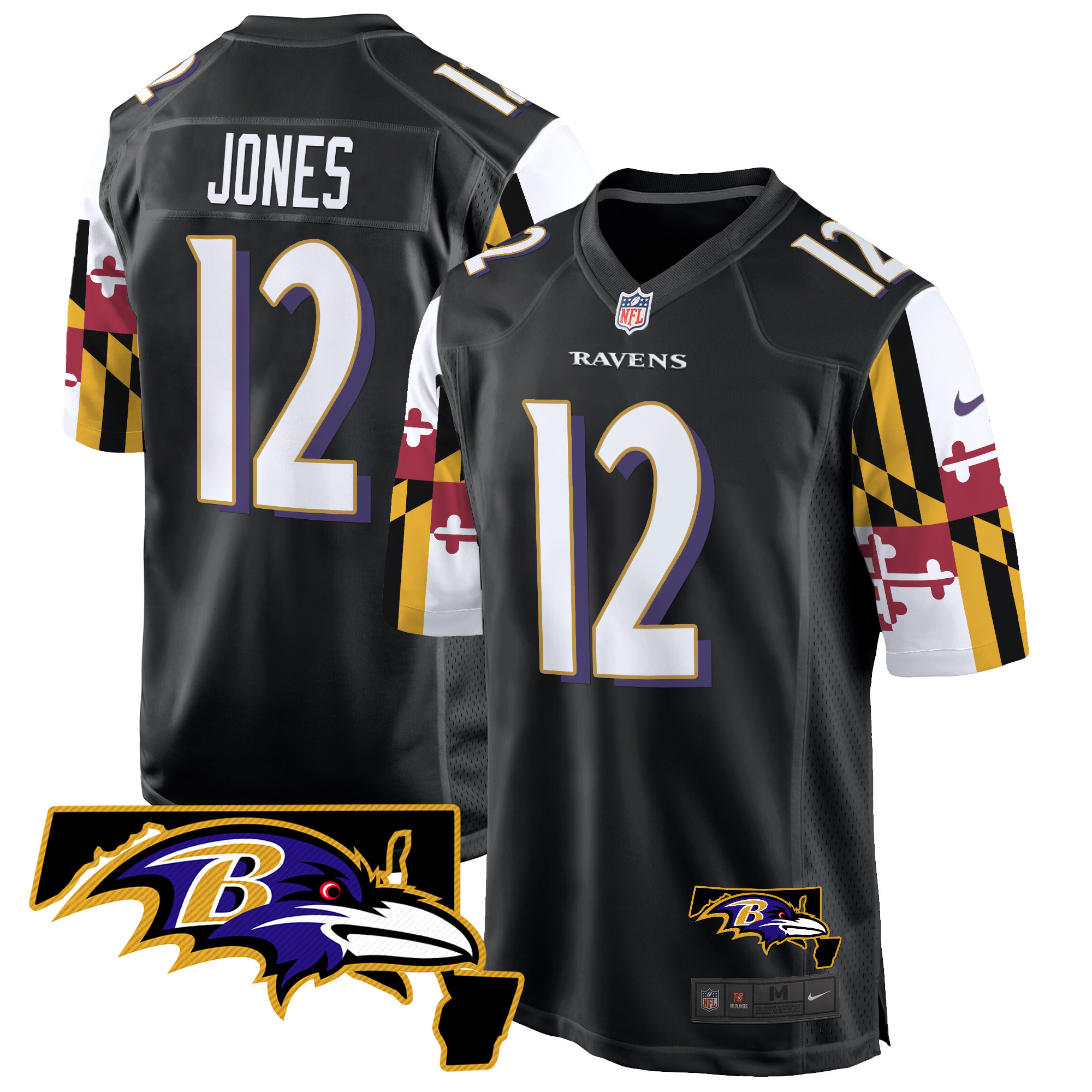 Men's Jacoby Jones Baltimore Ravens Maryland Flag Game Black Jersey - All Stitched