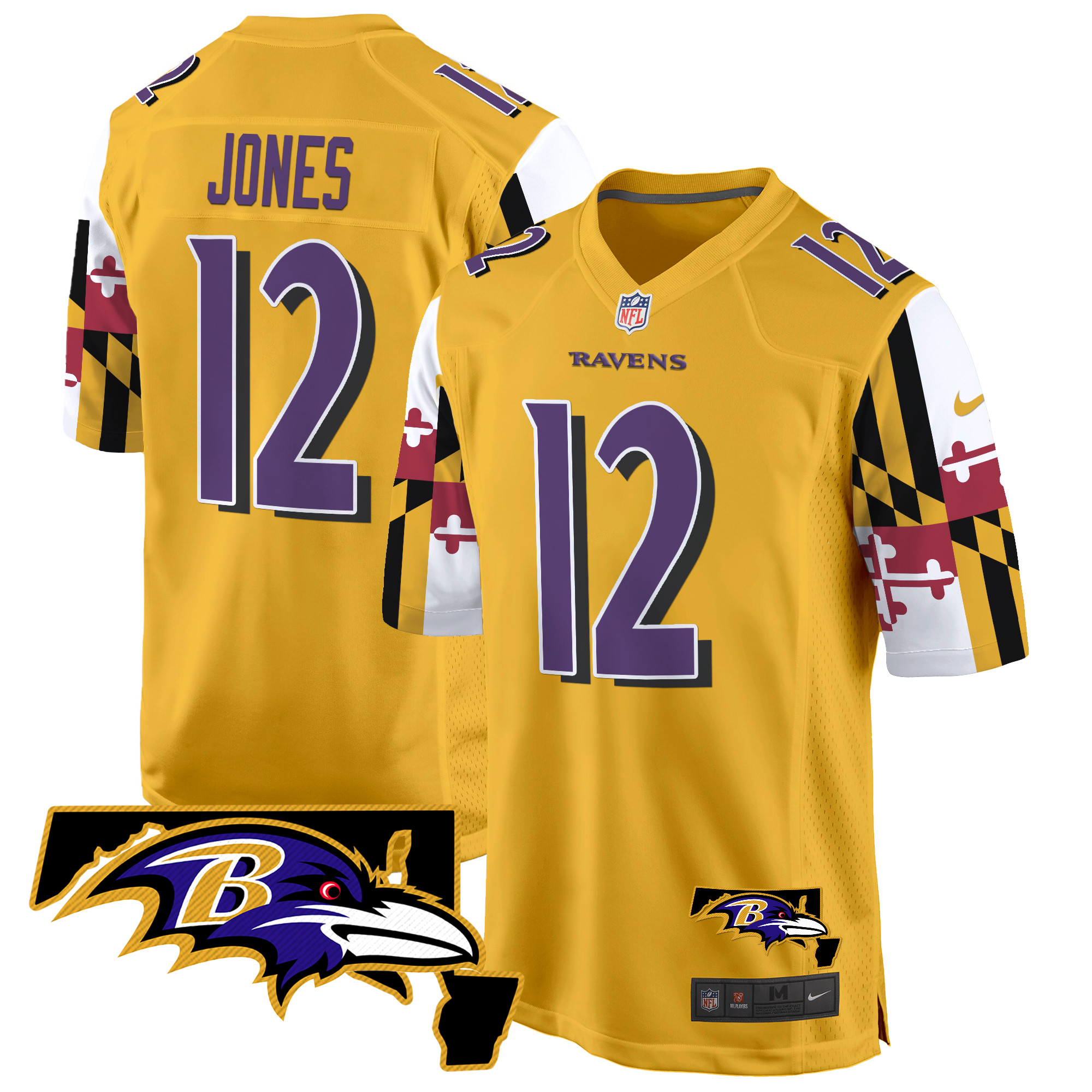 Men's Jacoby Jones Baltimore Ravens Maryland Flag Game Gold Jersey - All Stitched