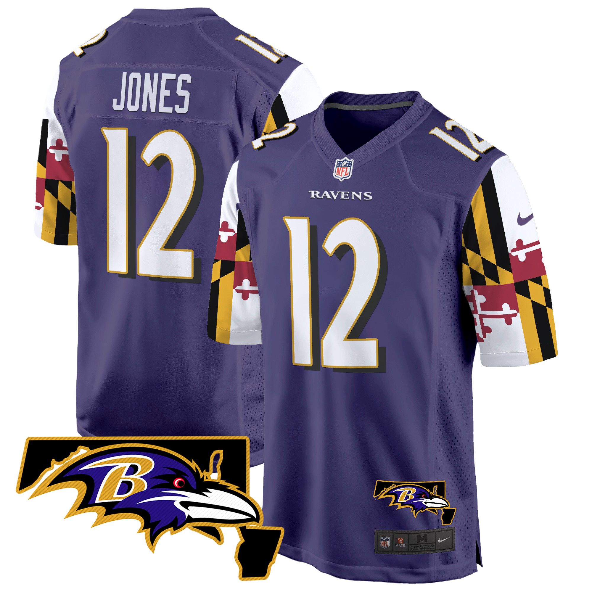 Men's Jacoby Jones Baltimore Ravens Maryland Flag Game Purple Jersey - All Stitched
