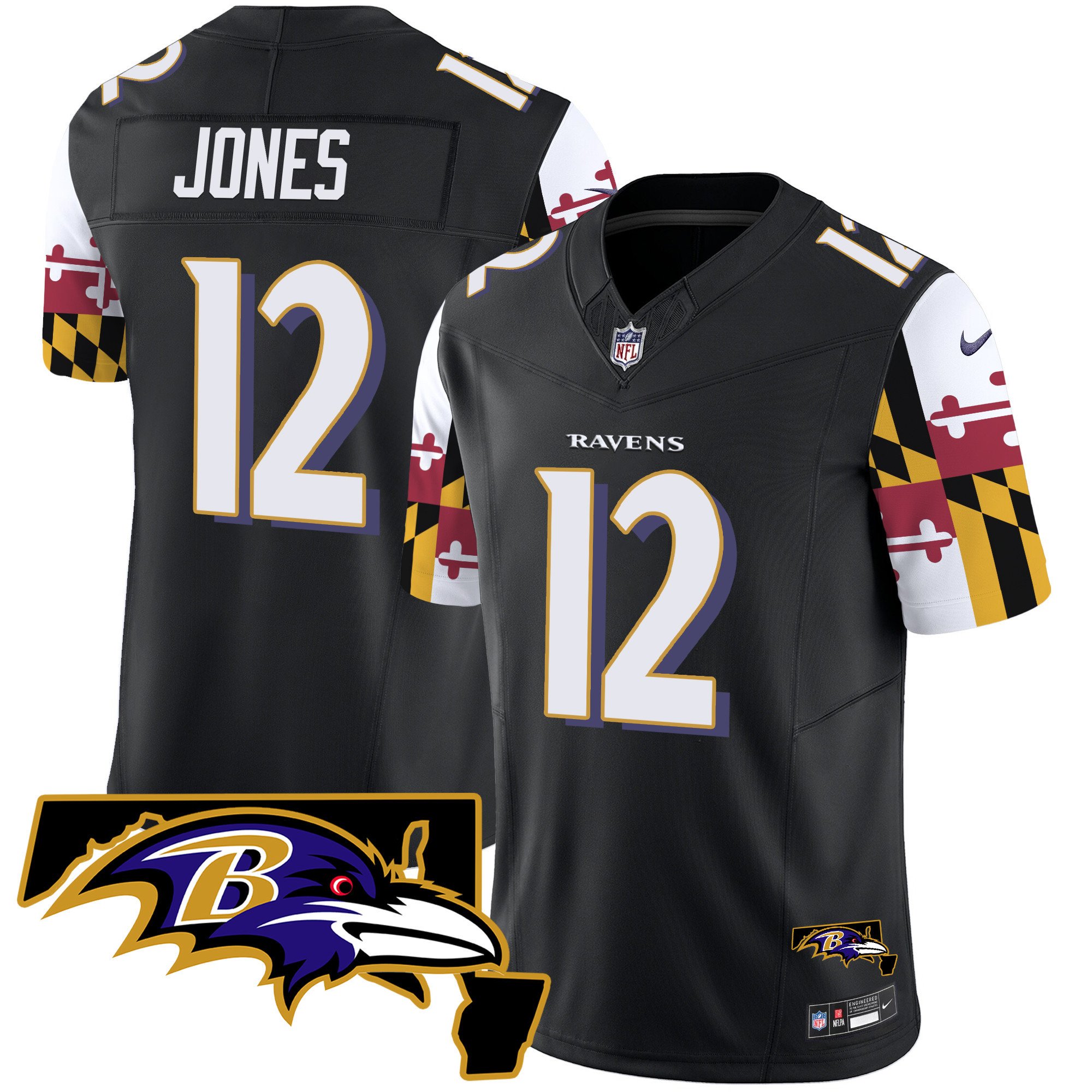 Men's Jacoby Jones Baltimore Ravens Maryland Flag Vapor Limited Black Jersey V2 - All Stitched