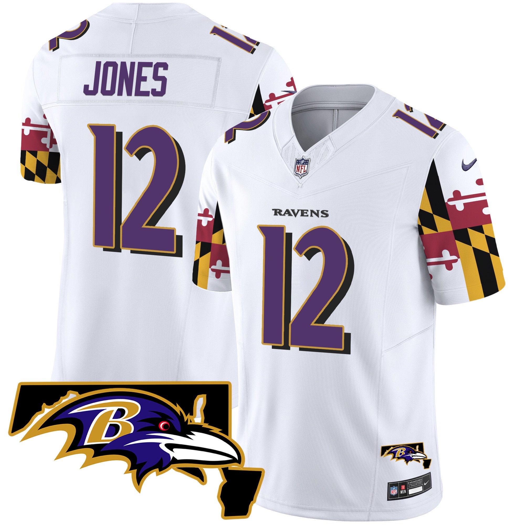 Men's Jacoby Jones Baltimore Ravens Maryland Flag Vapor Limited White Jersey V2 - All Stitched