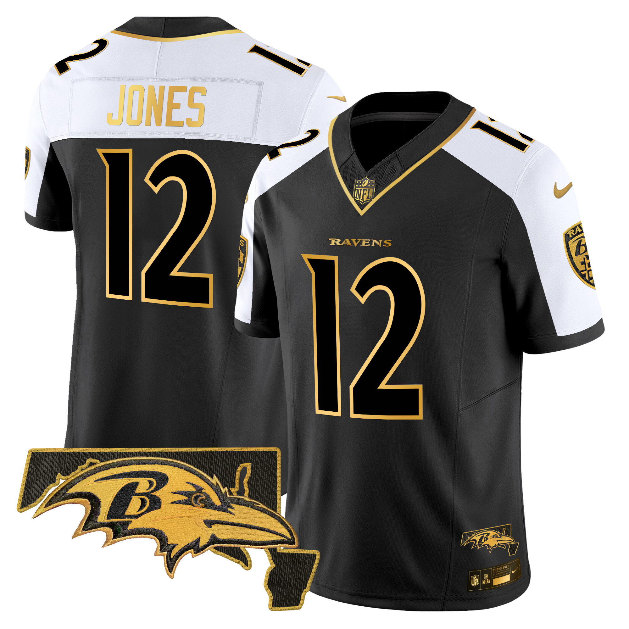 Men's Jacoby Jones Baltimore Ravens Maryland Patch Gold Vapor Limited Alternate Jersey - All Stitched