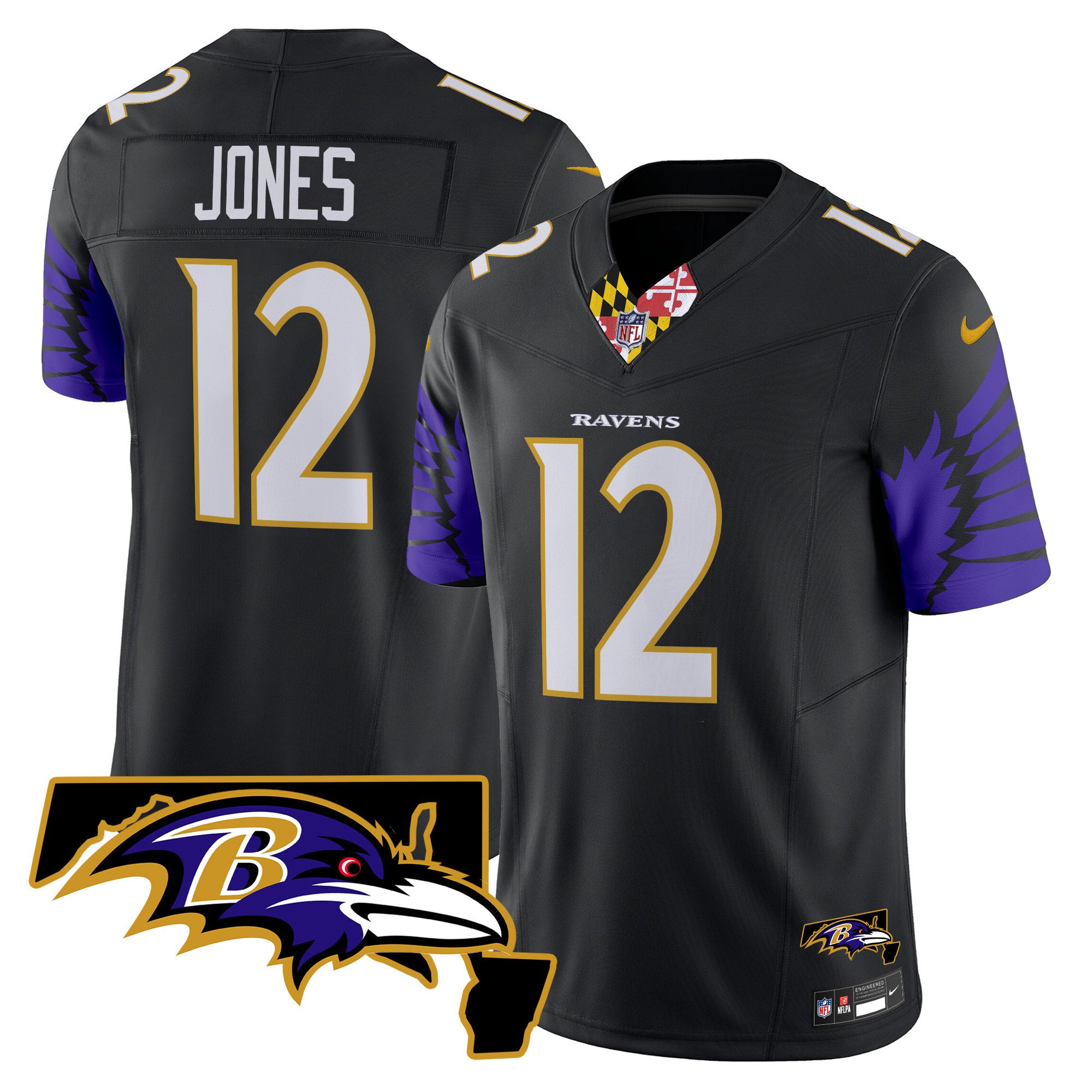 Men's Jacoby Jones Baltimore Ravens Maryland Patch Vapor Limited Black Jersey V2 - All Stitched