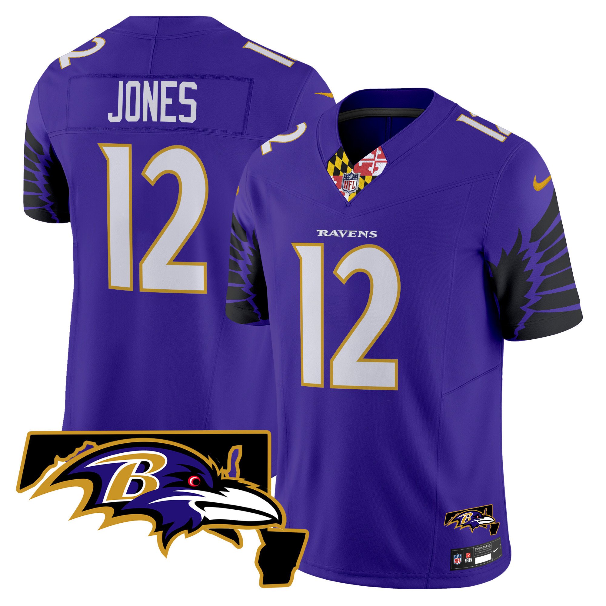 Men's Jacoby Jones Baltimore Ravens Maryland Patch Vapor Limited Purple Jersey V2 - All Stitched