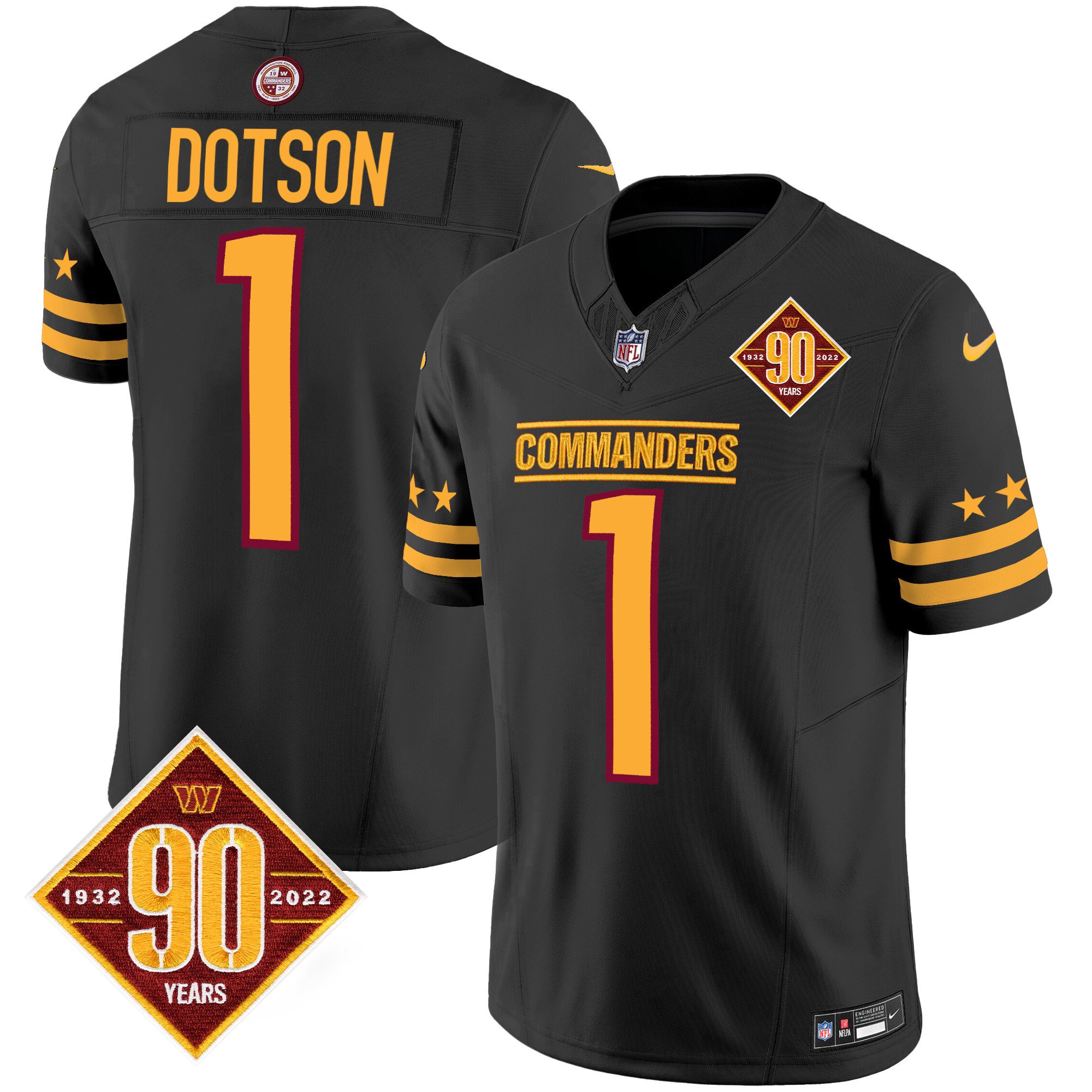 Men's Jahan Dotson Washington Commanders 90th Anniversary Patch Vapor Limited Black Jersey - All Stitched