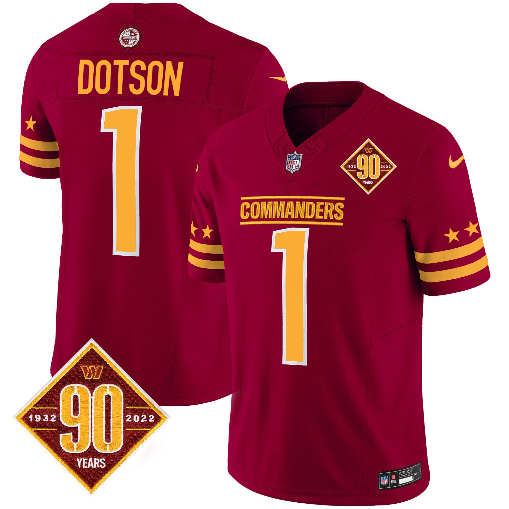 Men's Jahan Dotson Washington Commanders 90th Anniversary Patch Vapor Limited Burgundy Jersey - All Stitched