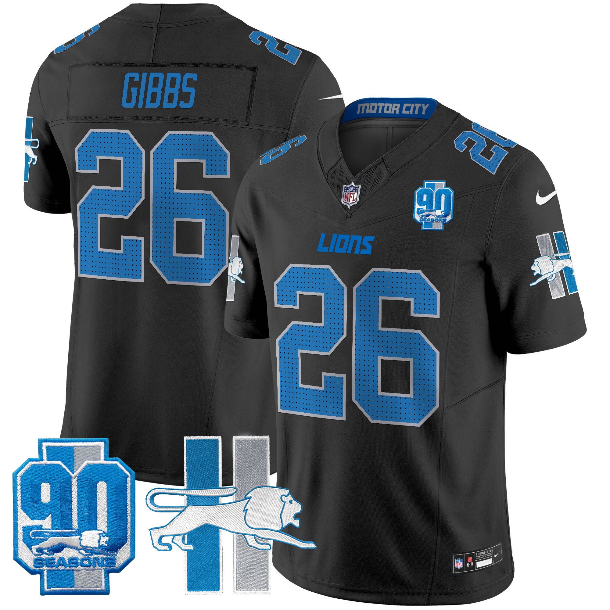 Men's Jahmyr Gibbs Detroit Lions 1946 Throwback Vapor Limited Black Jersey - All Stitched