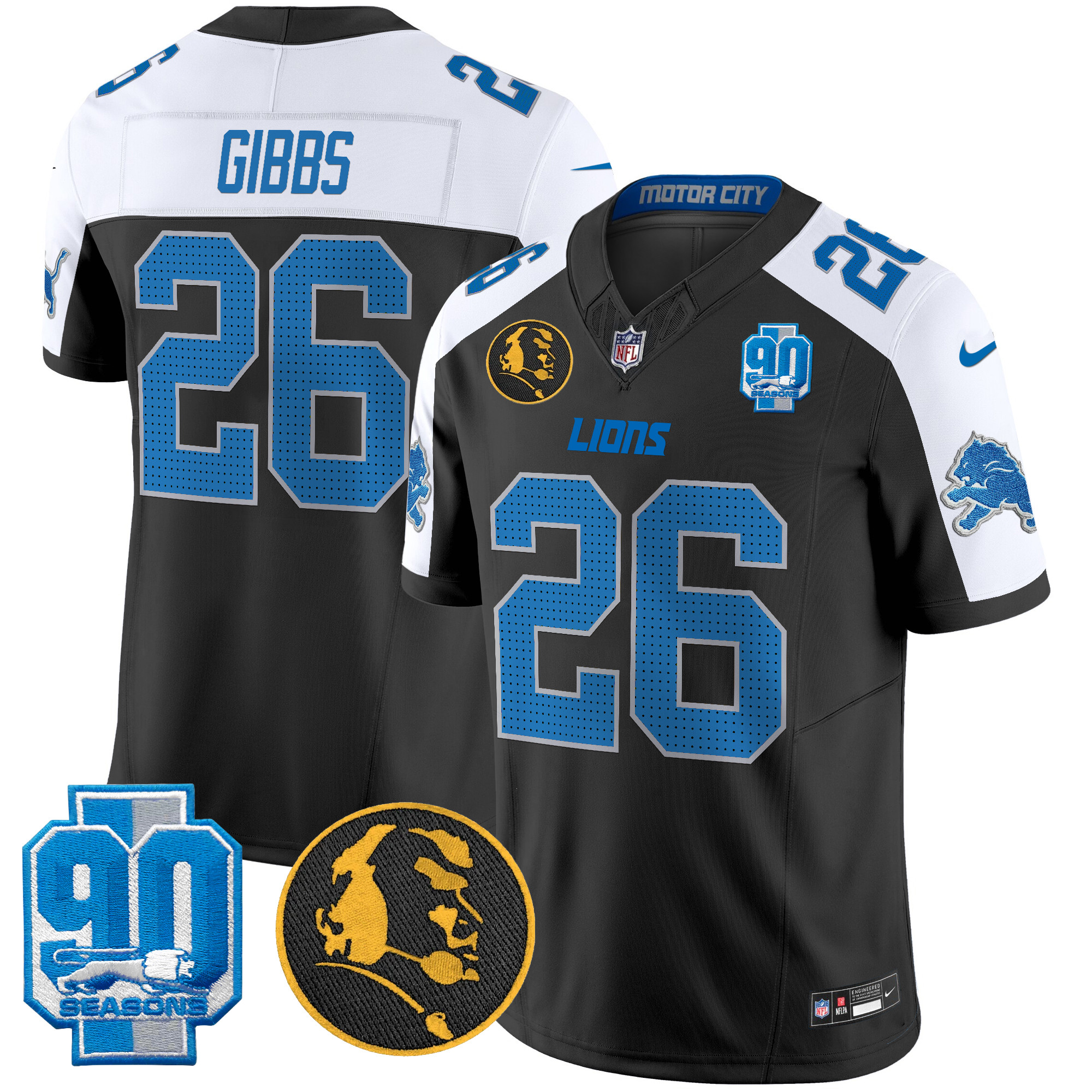 Men's Jahmyr Gibbs Detroit Lions 2024 90th & John Madden Patch Vapor Limited Black Alternate Jersey - All Stitched