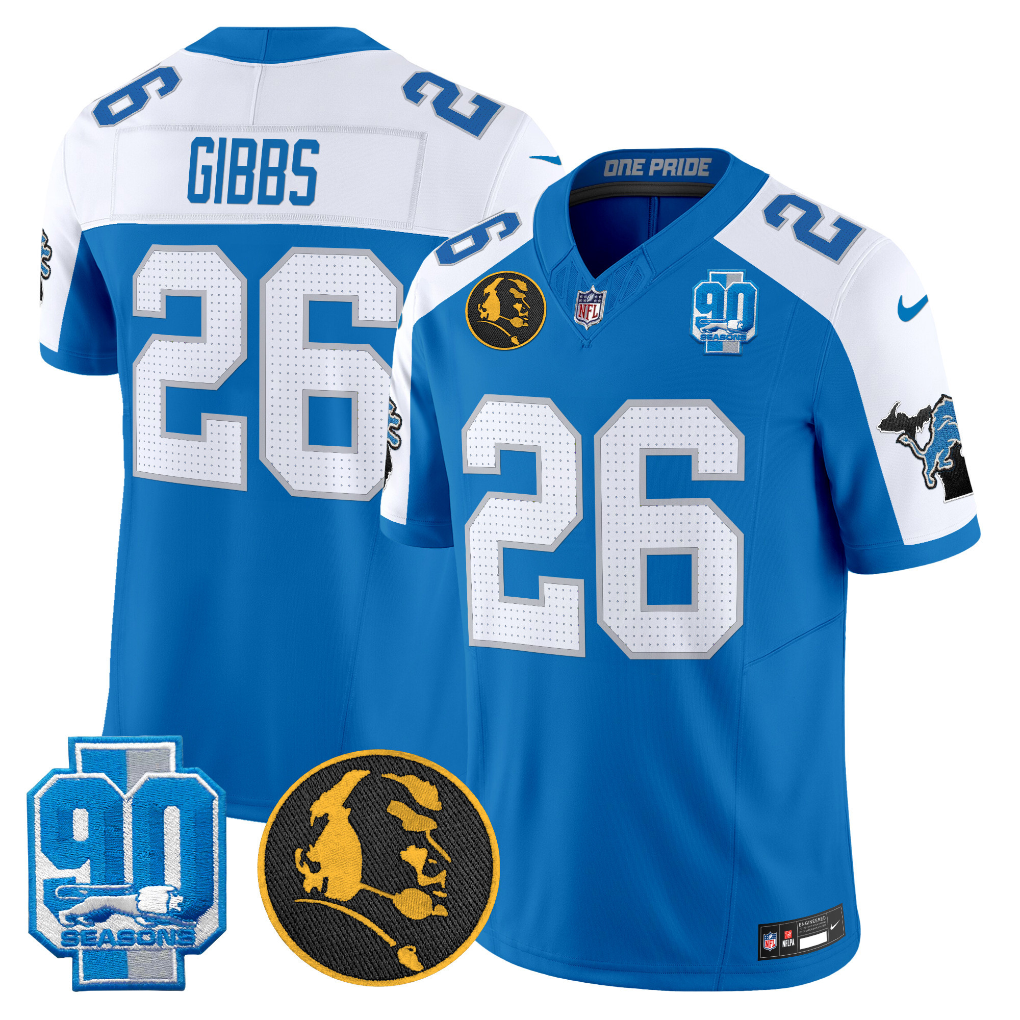 Men's Jahmyr Gibbs Detroit Lions 2024 90th & John Madden Patch Vapor Limited Blue Alternate Jersey - All Stitched