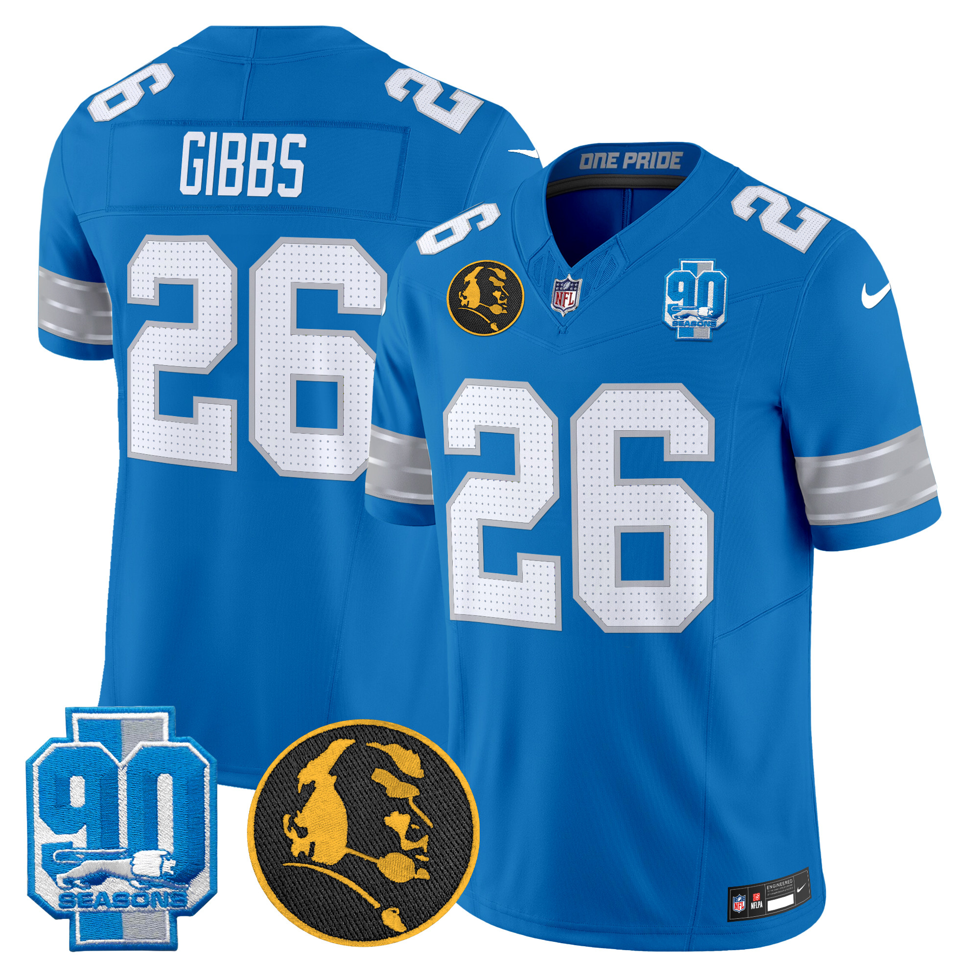 Men's Jahmyr Gibbs Detroit Lions 2024 90th & John Madden Patch Vapor Limited Blue Jersey - All Stitched