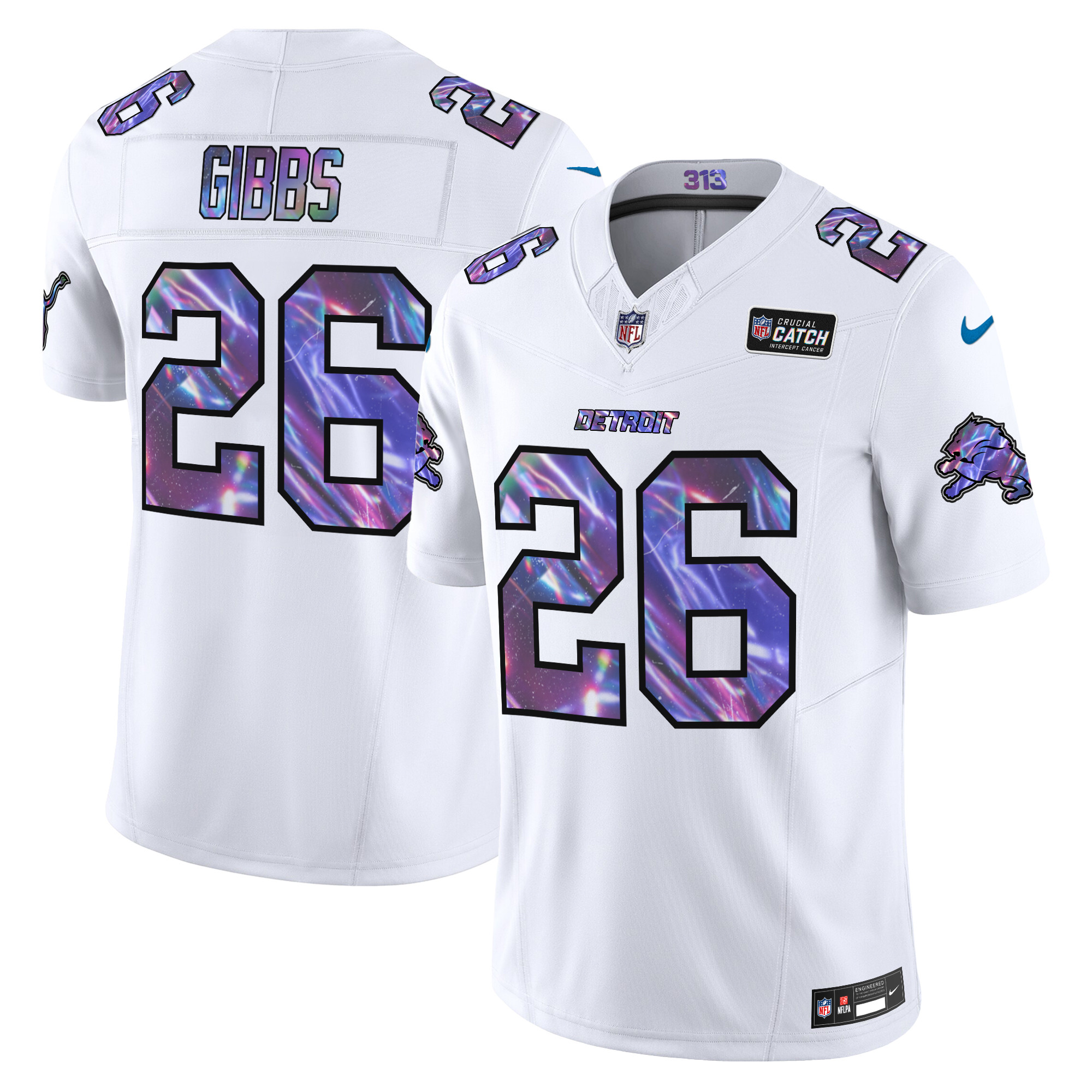 Men's Jahmyr Gibbs Detroit Lions 2024 Crucial Catch Vapor Limited White Jersey - All Stitched