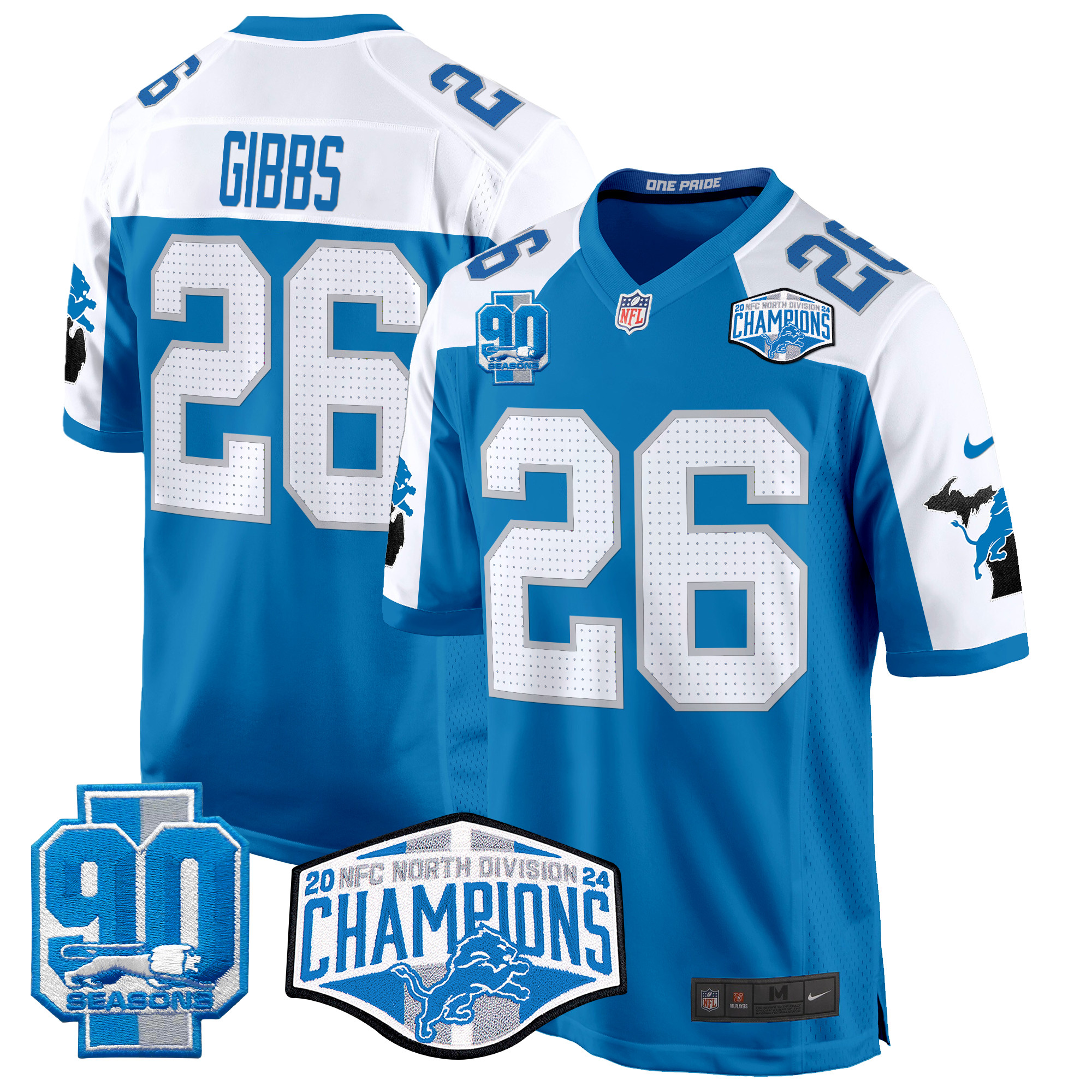 Men's Jahmyr Gibbs Detroit Lions 2024 NFC North Division Champions Patch Game Blue Alternate Jersey - All Stitched