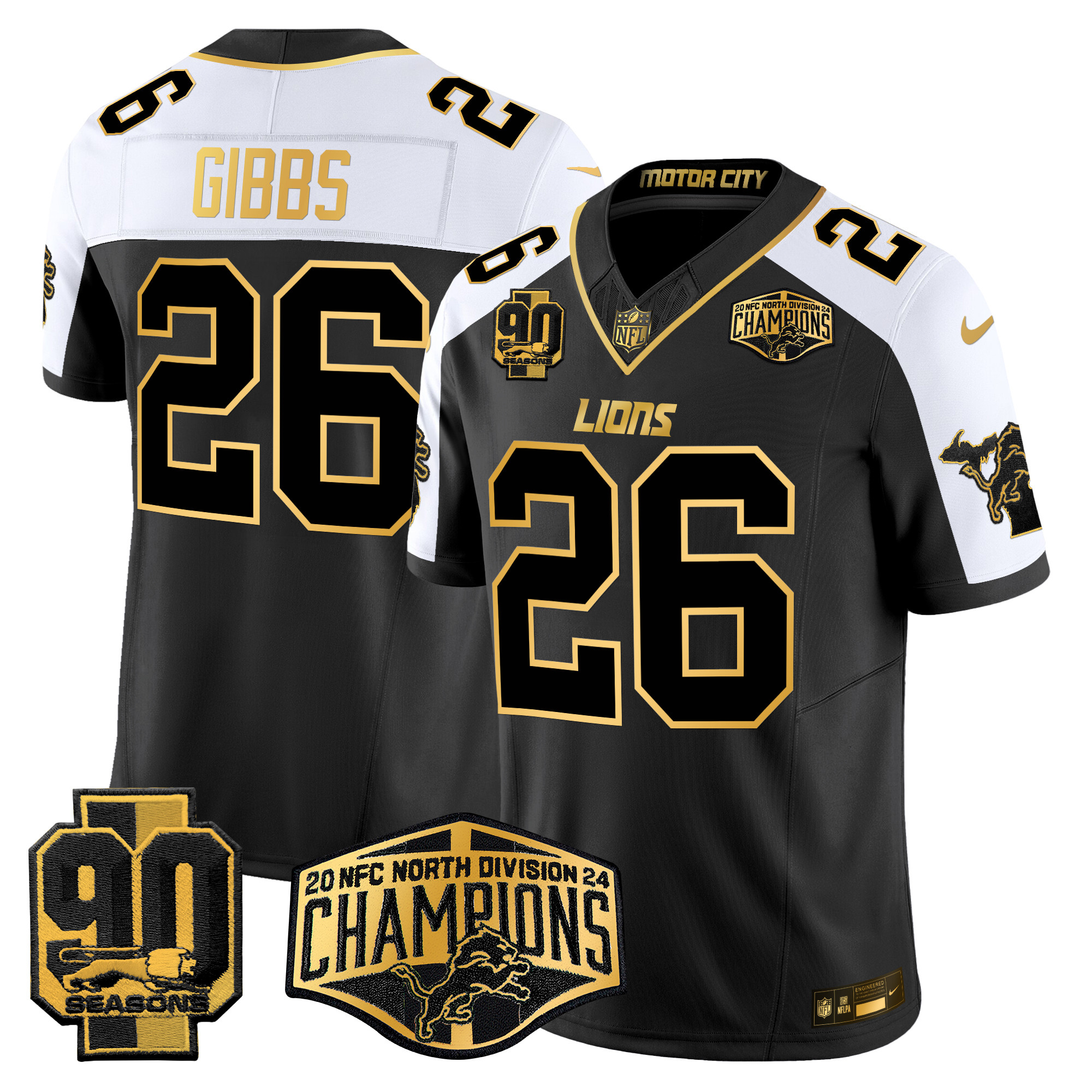 Men's Jahmyr Gibbs Detroit Lions 2024 NFC North Division Champions Patch Gold Vapor Limited Alternate Jersey - All Stitched