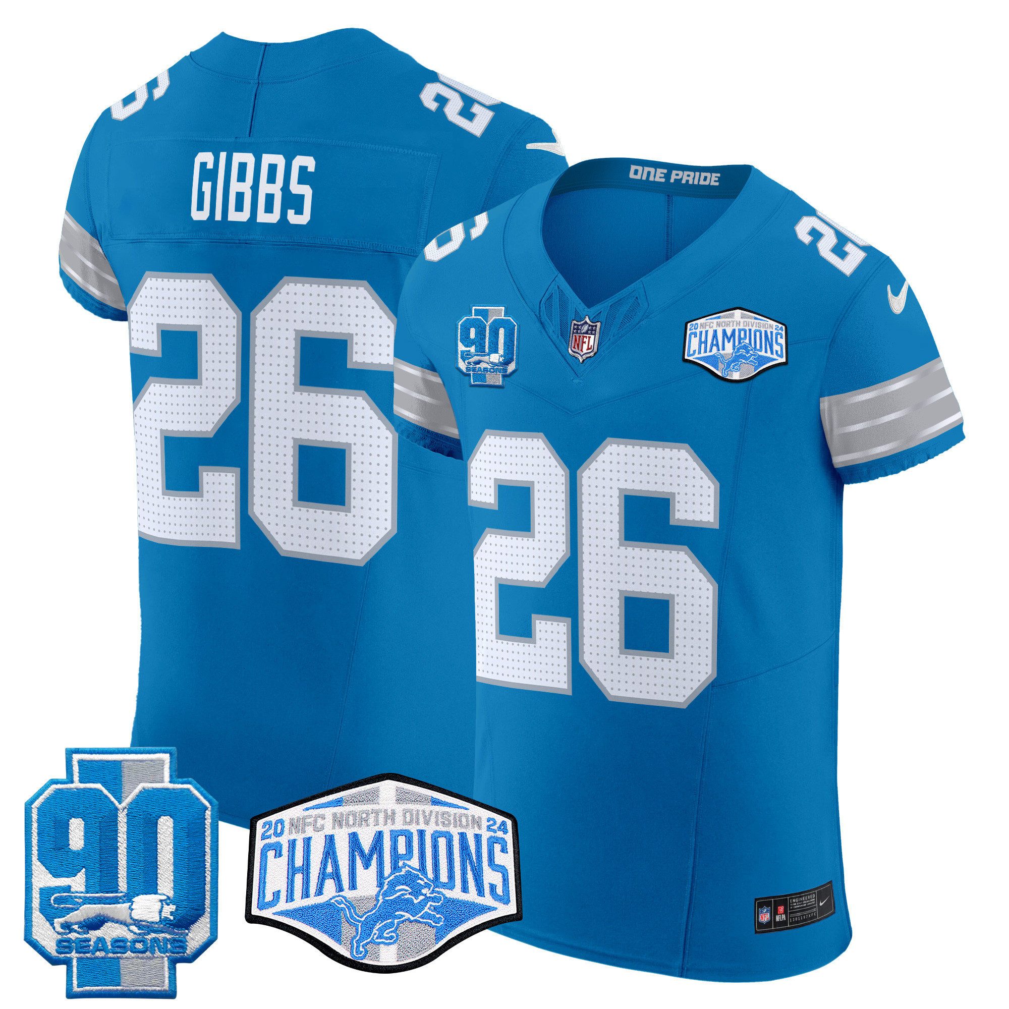Men's Jahmyr Gibbs Detroit Lions 2024 NFC North Division Champions Patch Vapor Elite Blue Jersey - All Stitched