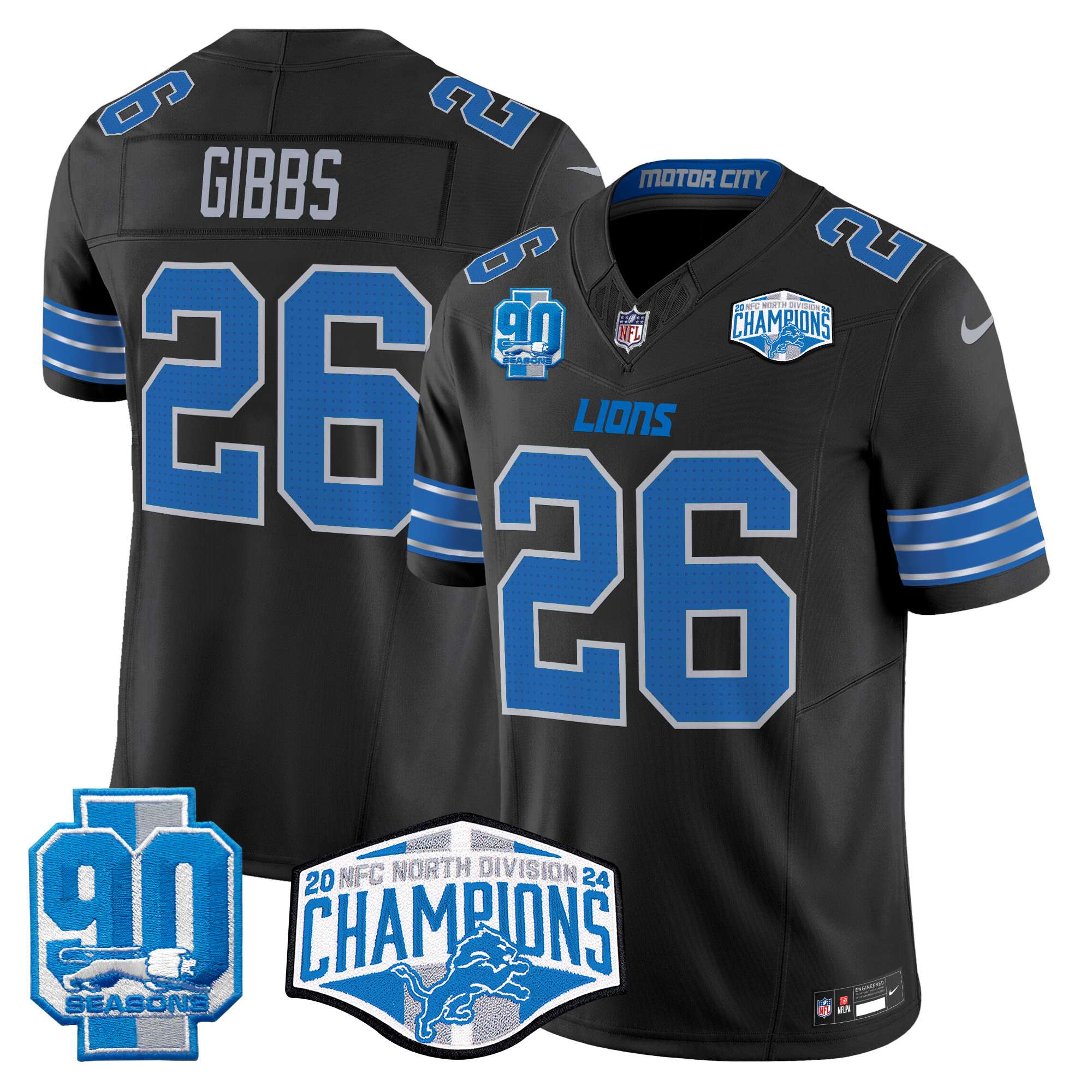 Men's Jahmyr Gibbs Detroit Lions 2024 NFC North Division Champions Patch Vapor Limited Black Jersey - All Stitched
