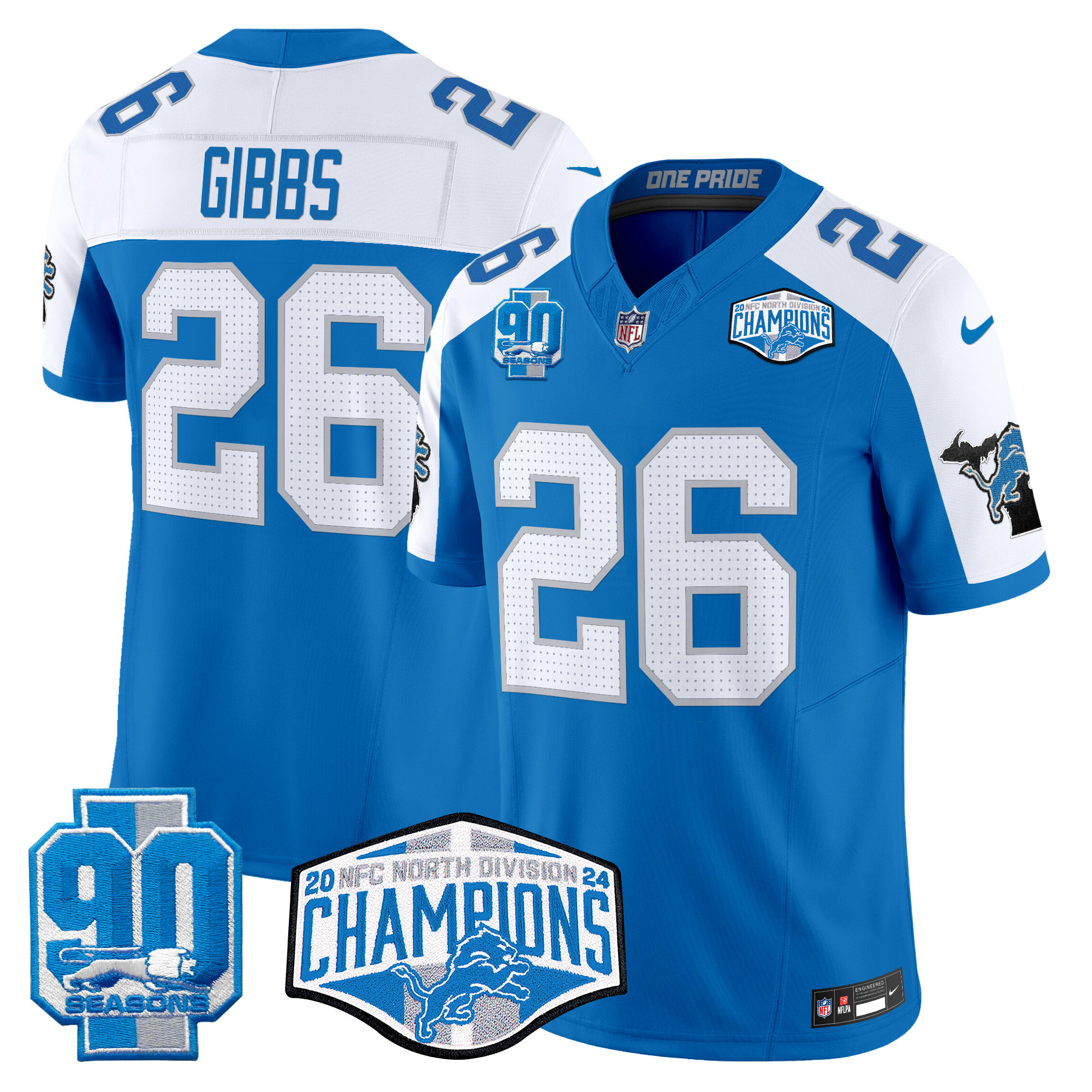 Men's Jahmyr Gibbs Detroit Lions 2024 NFC North Division Champions Patch Vapor Limited Blue Alternate Jersey - All Stitched