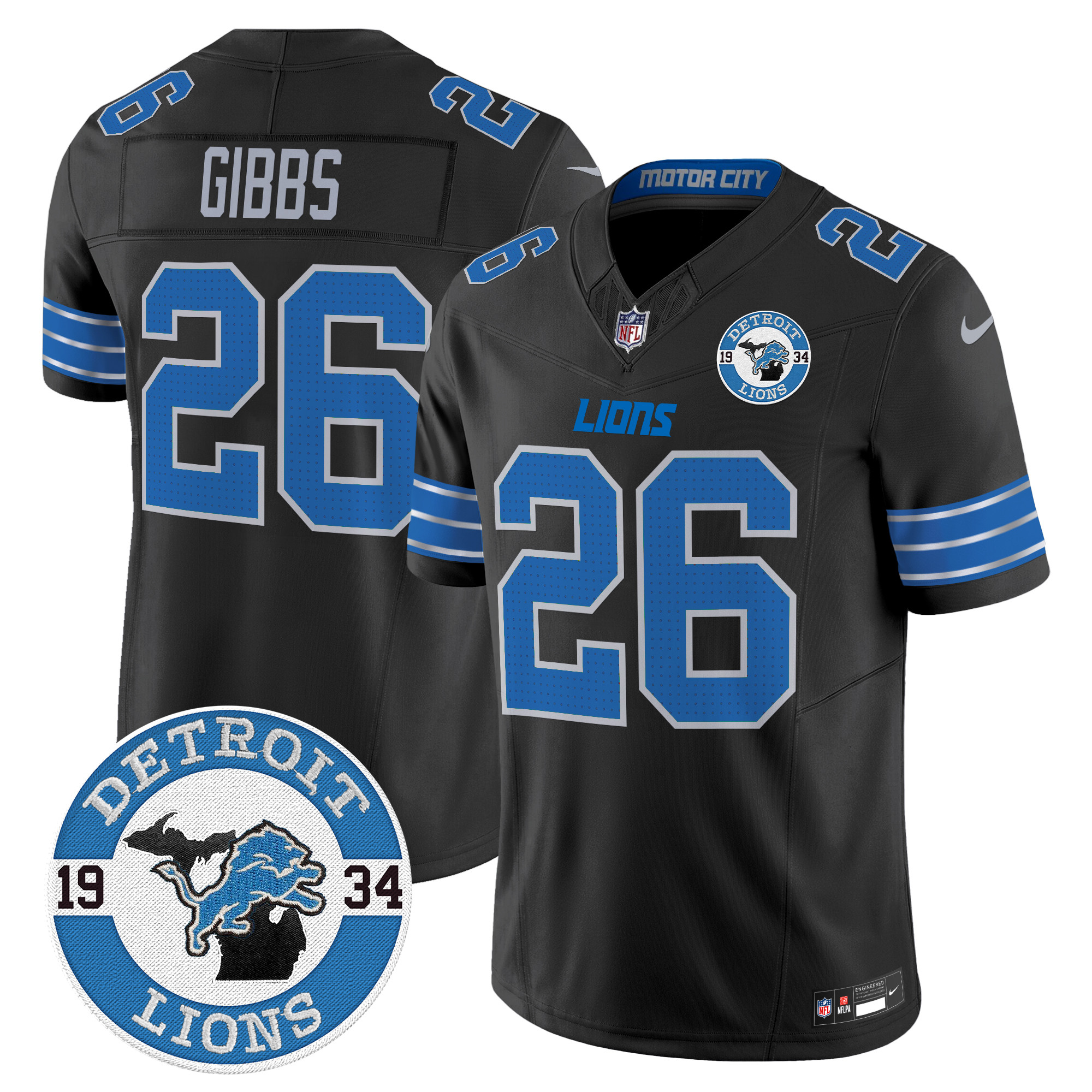 Men's Jahmyr Gibbs Detroit Lions 2024 Vapor Limited Black Jersey - All Stitched