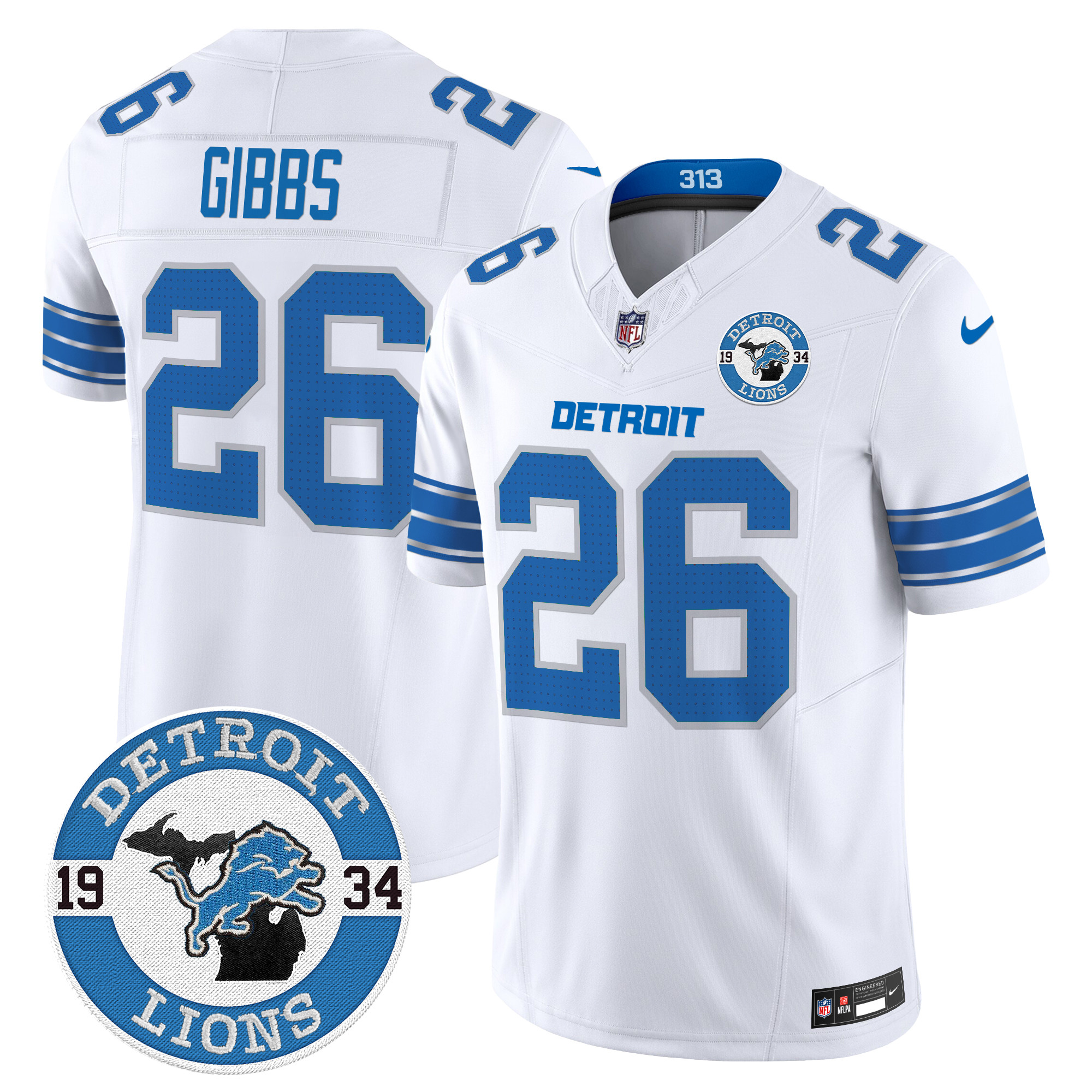 Men's Jahmyr Gibbs Detroit Lions 2024 Vapor Limited White Jersey - All Stitched