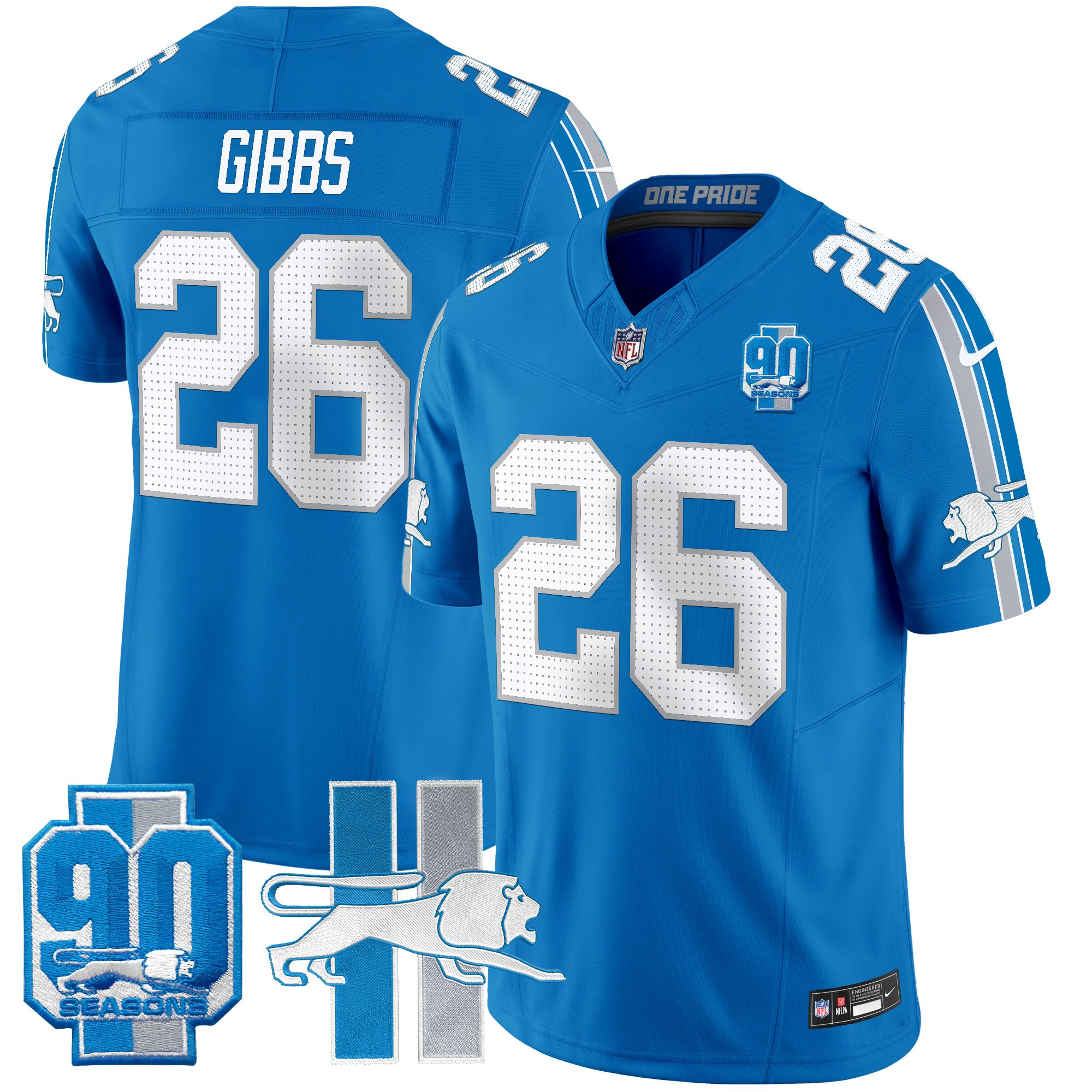 Men's Jahmyr Gibbs Detroit Lions Throwback 90th Year Patch Vapor Limited Blue Jersey - All Stitched
