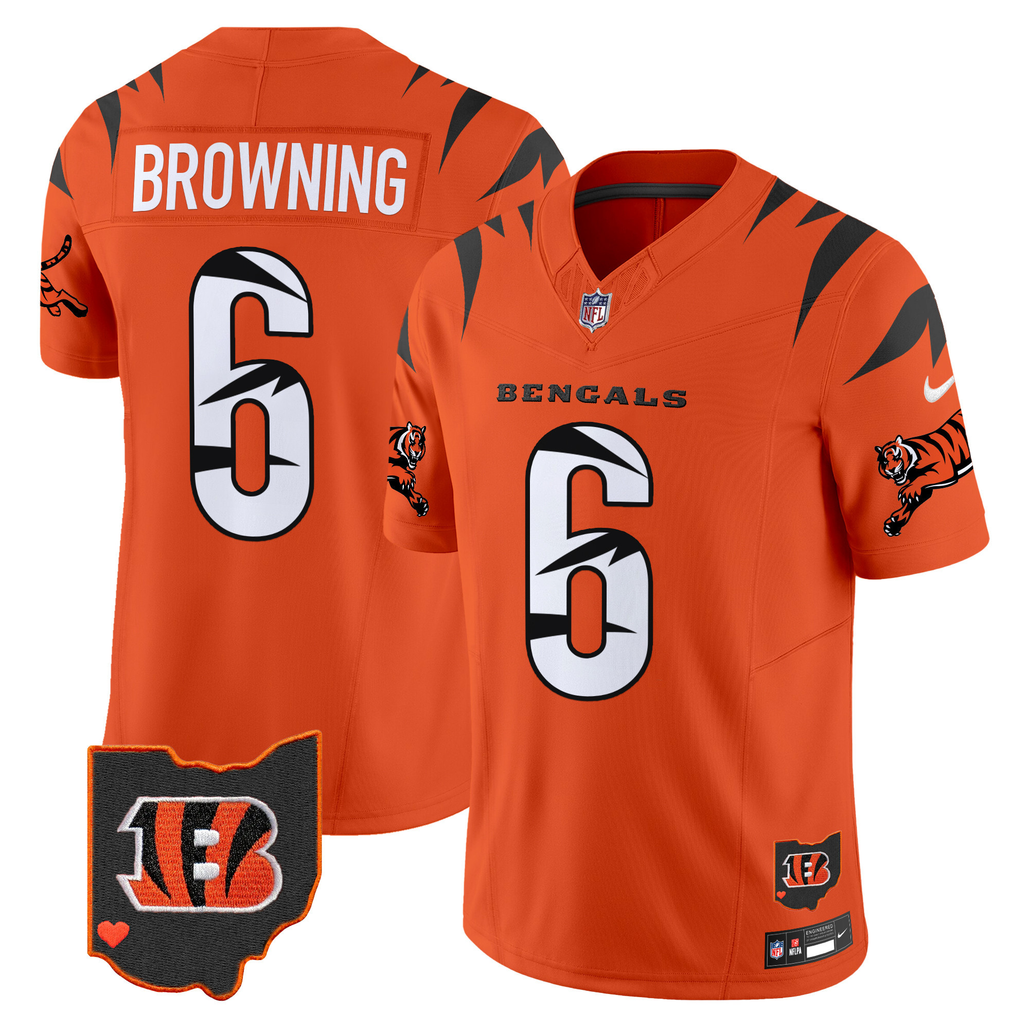 Men's Jake Browning Cincinnati Bengals Special Vapor Limited Orange Jersey - All Stitched