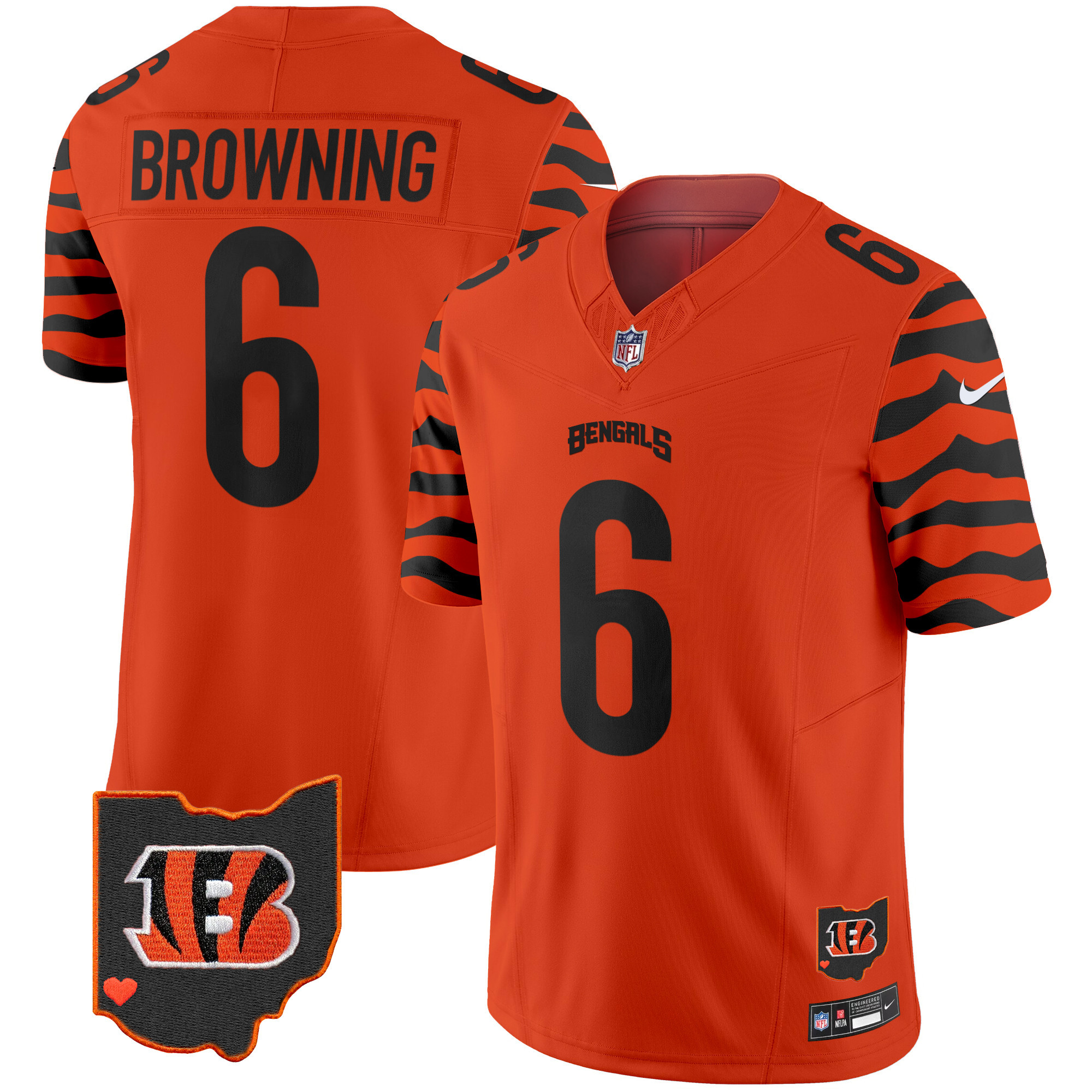 Men's Jake Browning Cincinnati Bengals Stripes Vapor Limited Orange Jersey - All Stitched