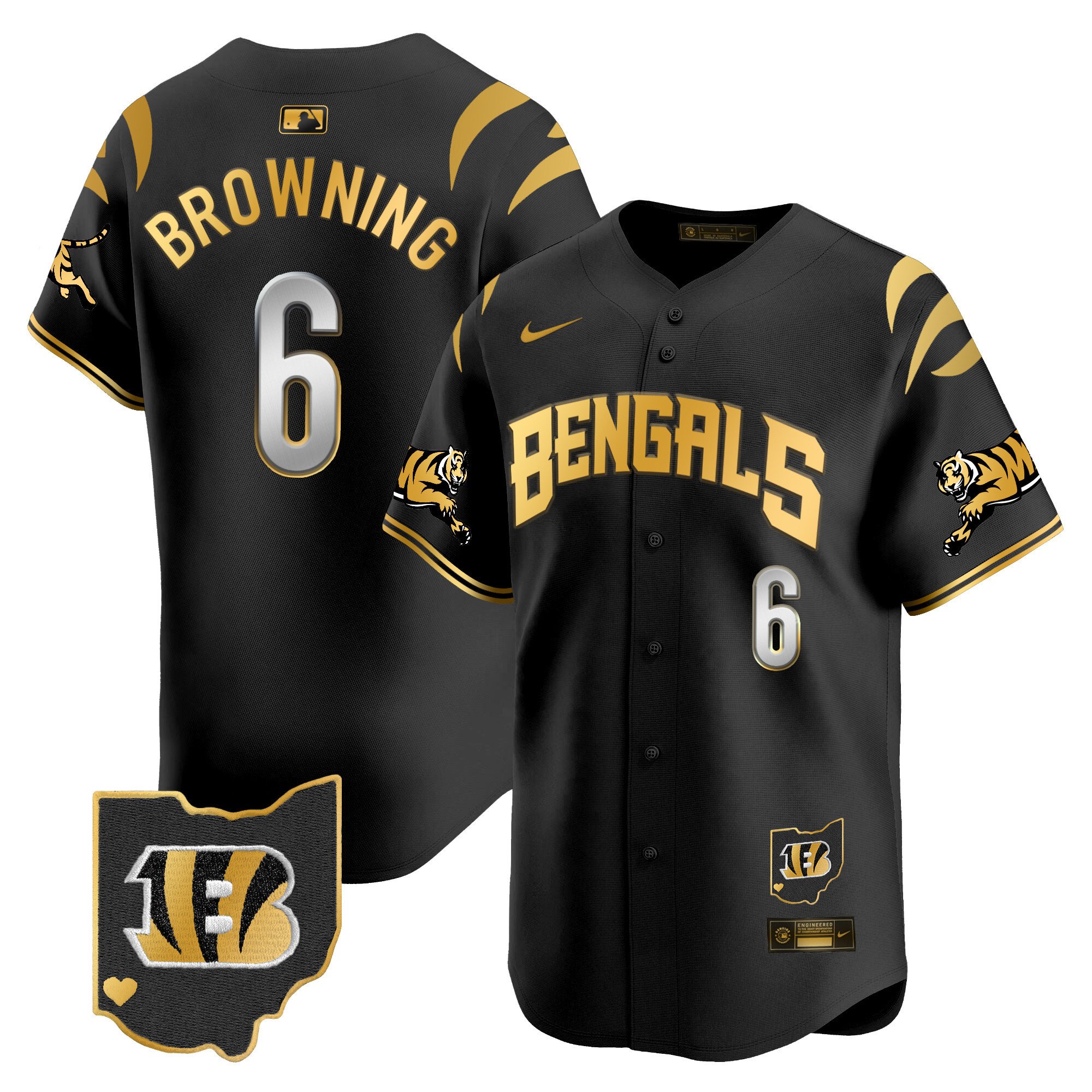 Men's Jake Browning Cincinnati Bengals Vapor Premier Limited Black Gold Jersey - All Stitched