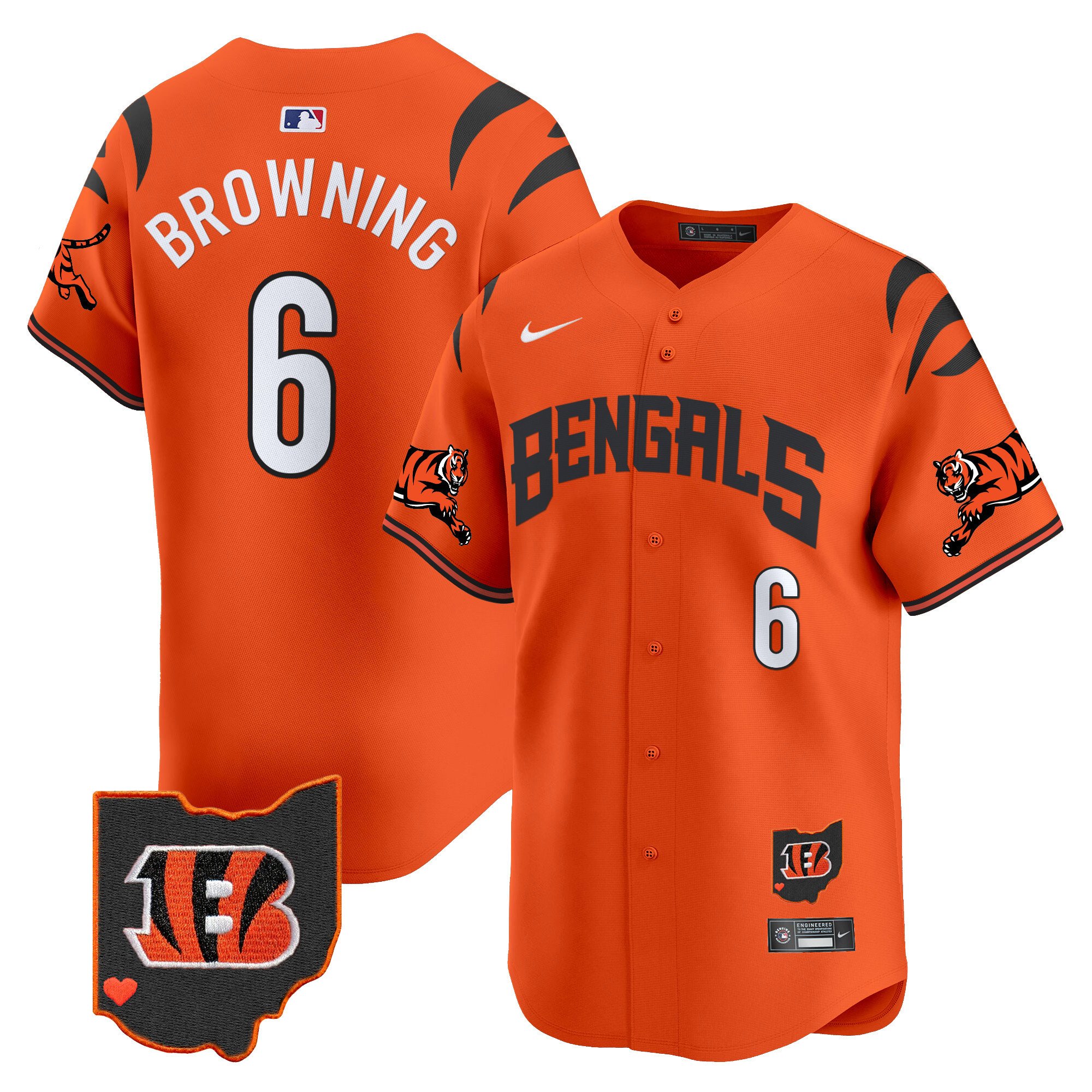 Men's Jake Browning Cincinnati Bengals Vapor Premier Limited Orange Jersey - All Stitched