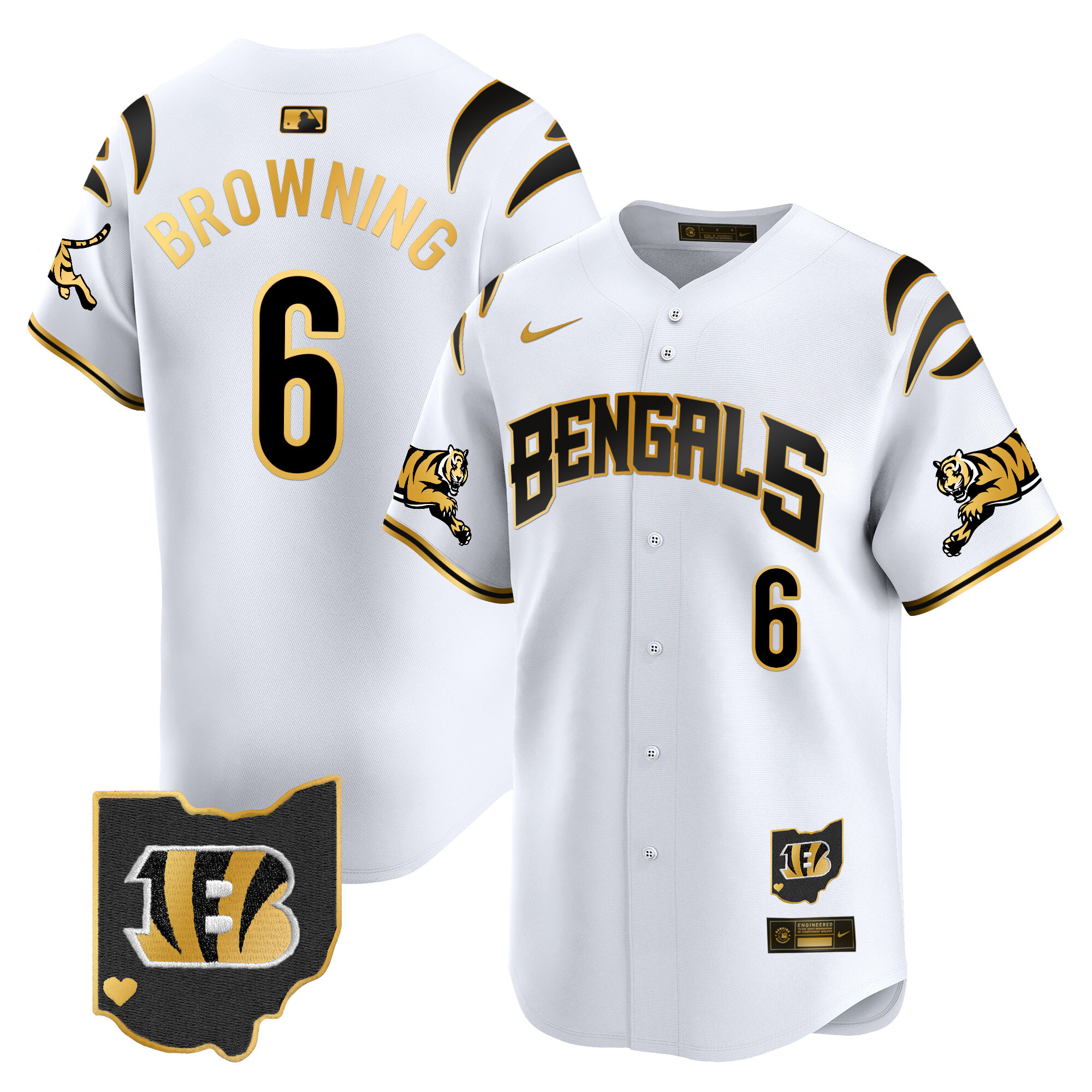 Men's Jake Browning Cincinnati Bengals Vapor Premier Limited White Gold Jersey - All Stitched