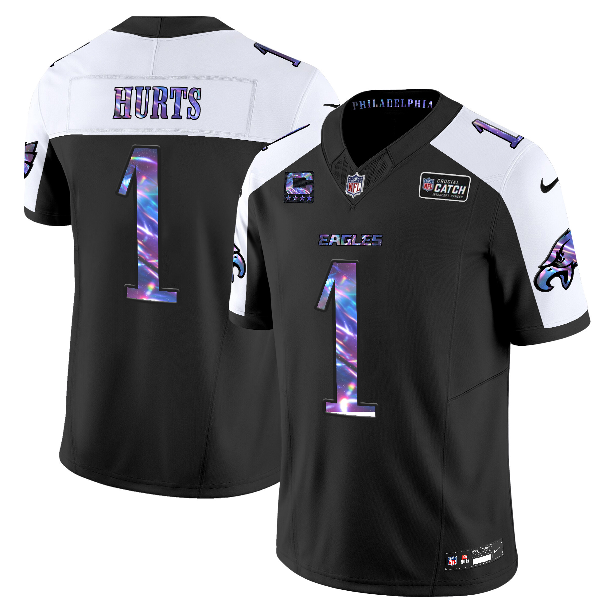 Men's Jalen Hurts Philadelphia Eagles 2024 Crucial Catch Vapor Limited Black Alternate Jersey - All Stitched