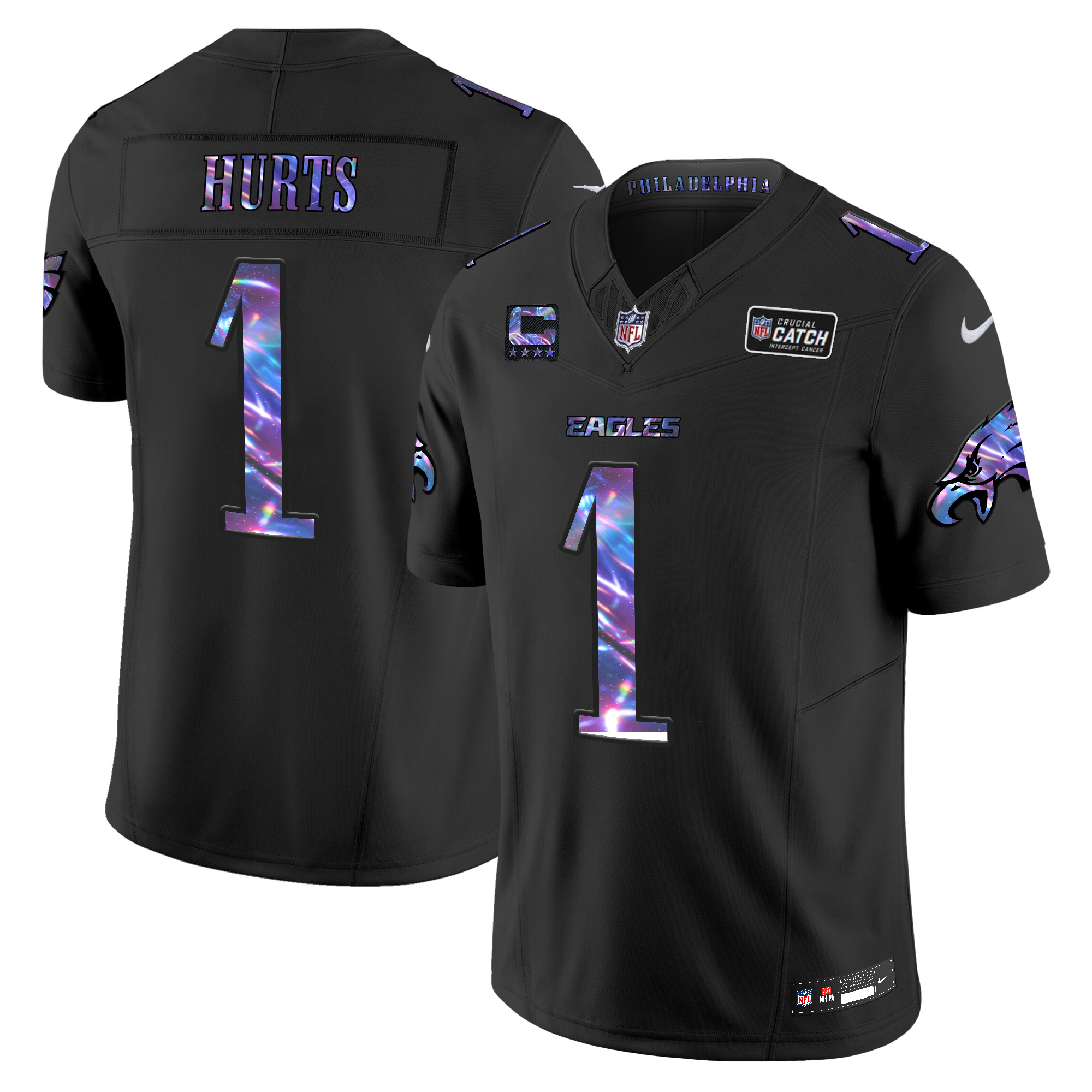 Men's Jalen Hurts Philadelphia Eagles 2024 Crucial Catch Vapor Limited Black Jersey - All Stitched