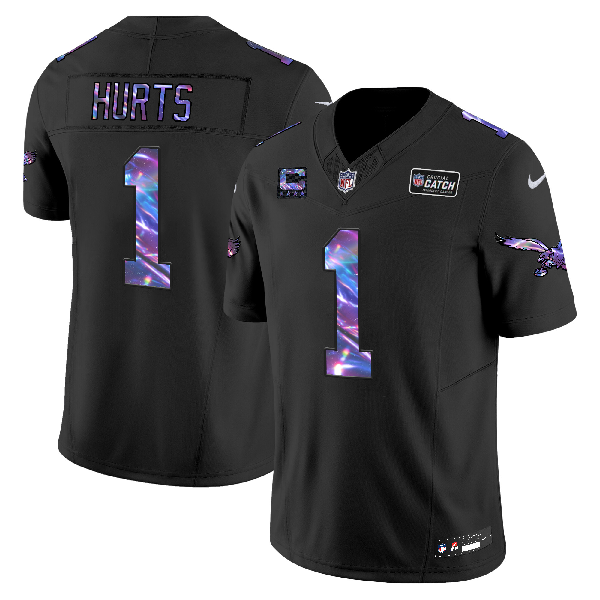 Men's Jalen Hurts Philadelphia Eagles 2024 Crucial Catch Vapor Limited Black Jersey - All Stitched