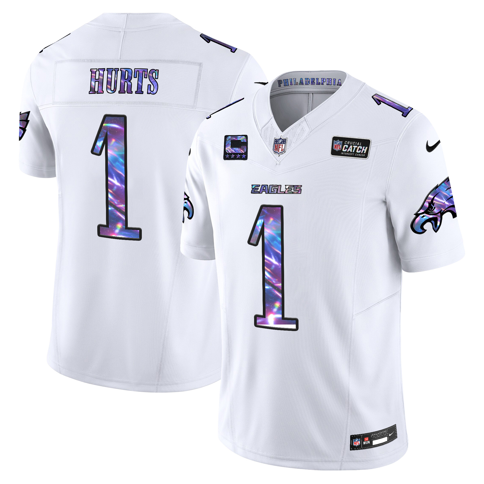 Men's Jalen Hurts Philadelphia Eagles 2024 Crucial Catch Vapor Limited White Jersey - All Stitched