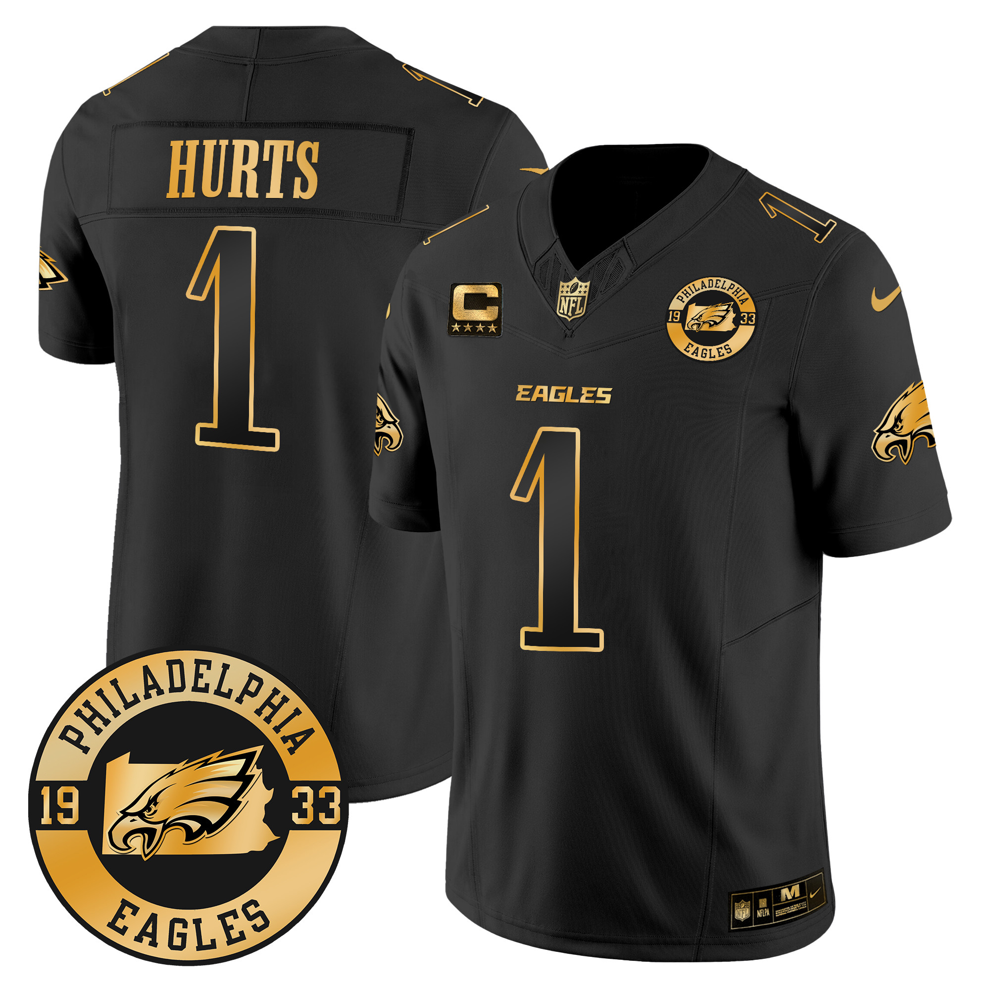 Men's Jalen Hurts Philadelphia Eagles 2024 Gold Vapor Limited Black Gold Jersey - All Stitched