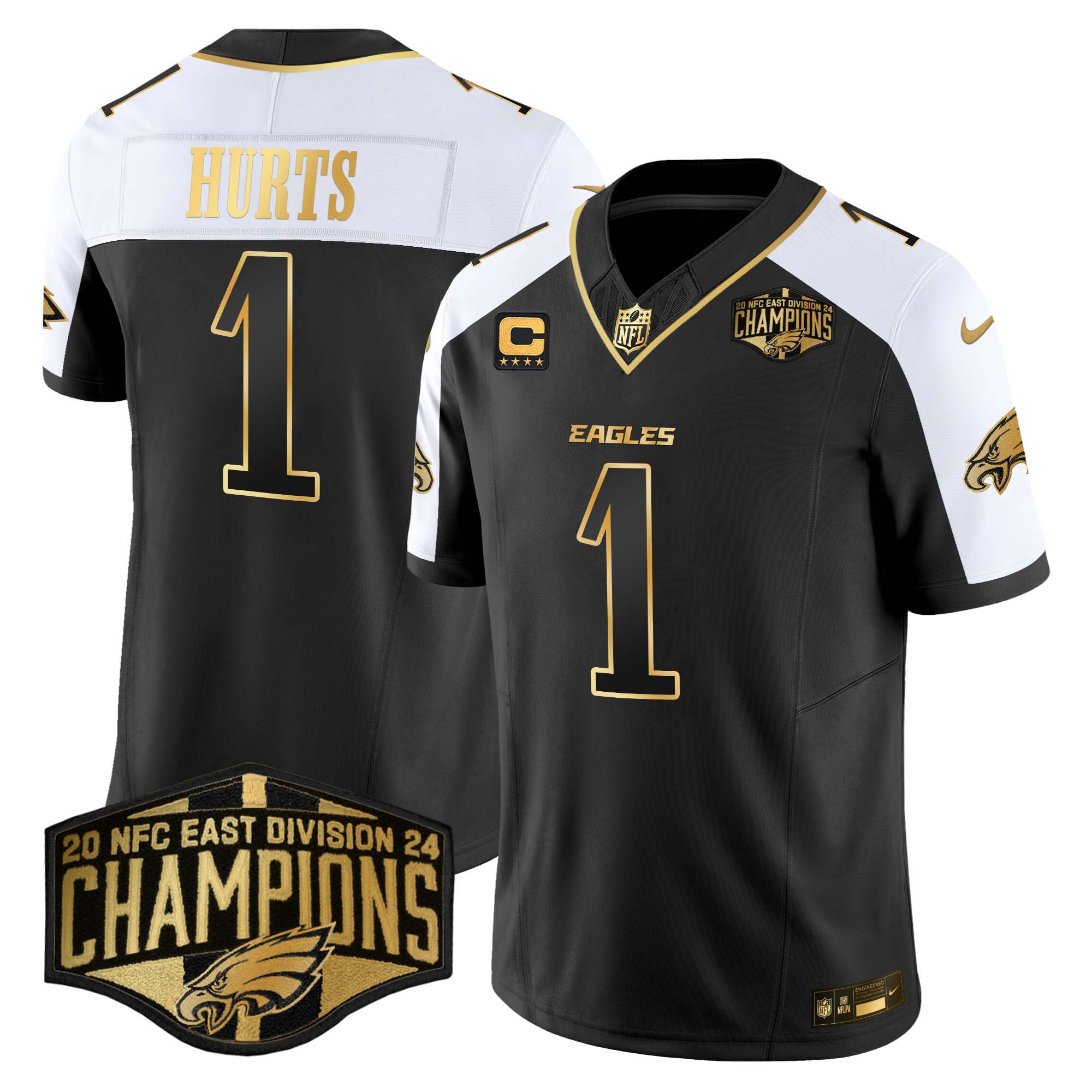 Men's Jalen Hurts Philadelphia Eagles 2024 NFC East Division Champions Gold Vapor Limited Alternate Jersey - All Stitched