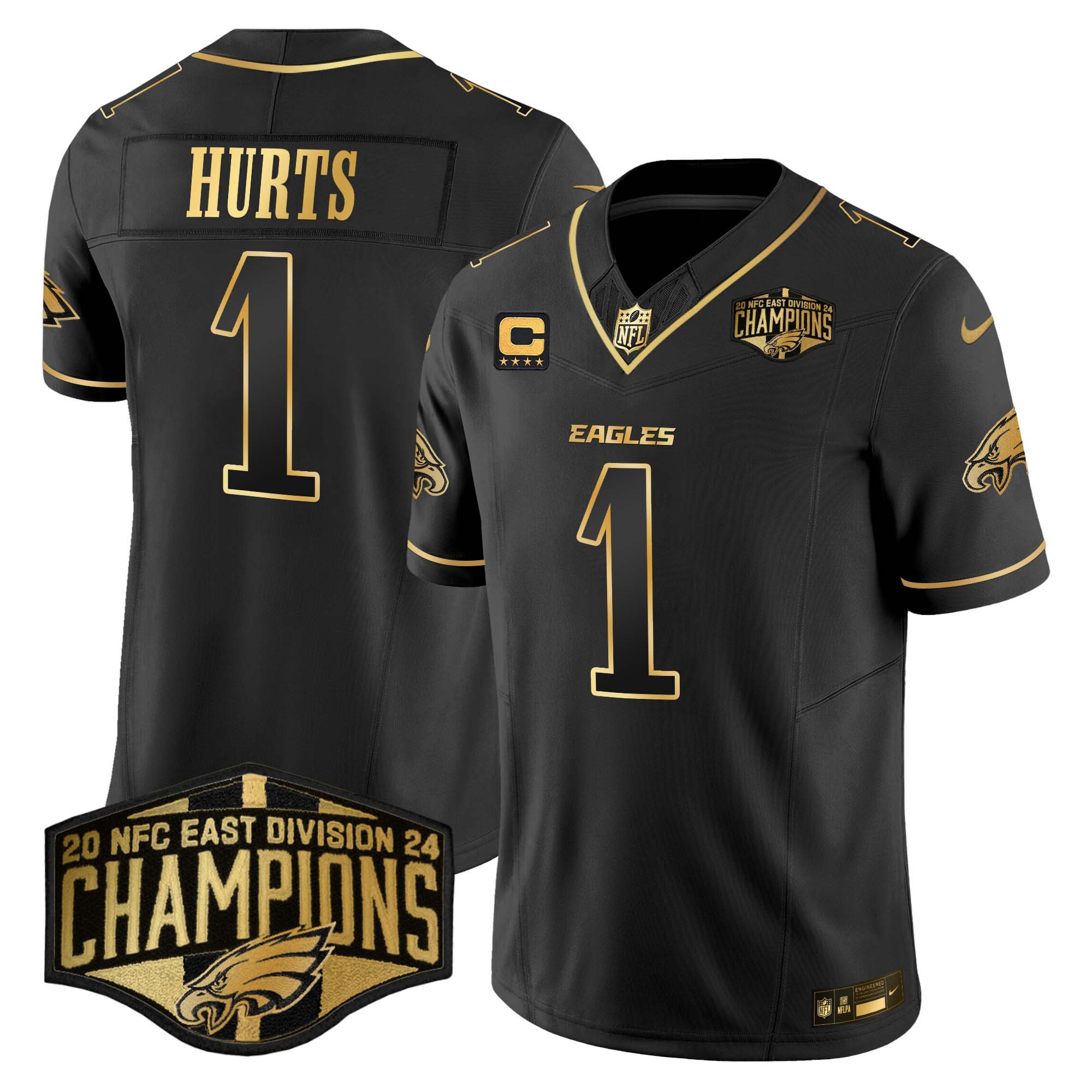 Men's Jalen Hurts Philadelphia Eagles 2024 NFC East Division Champions Gold Vapor Limited Black Gold Jersey - All Stitched