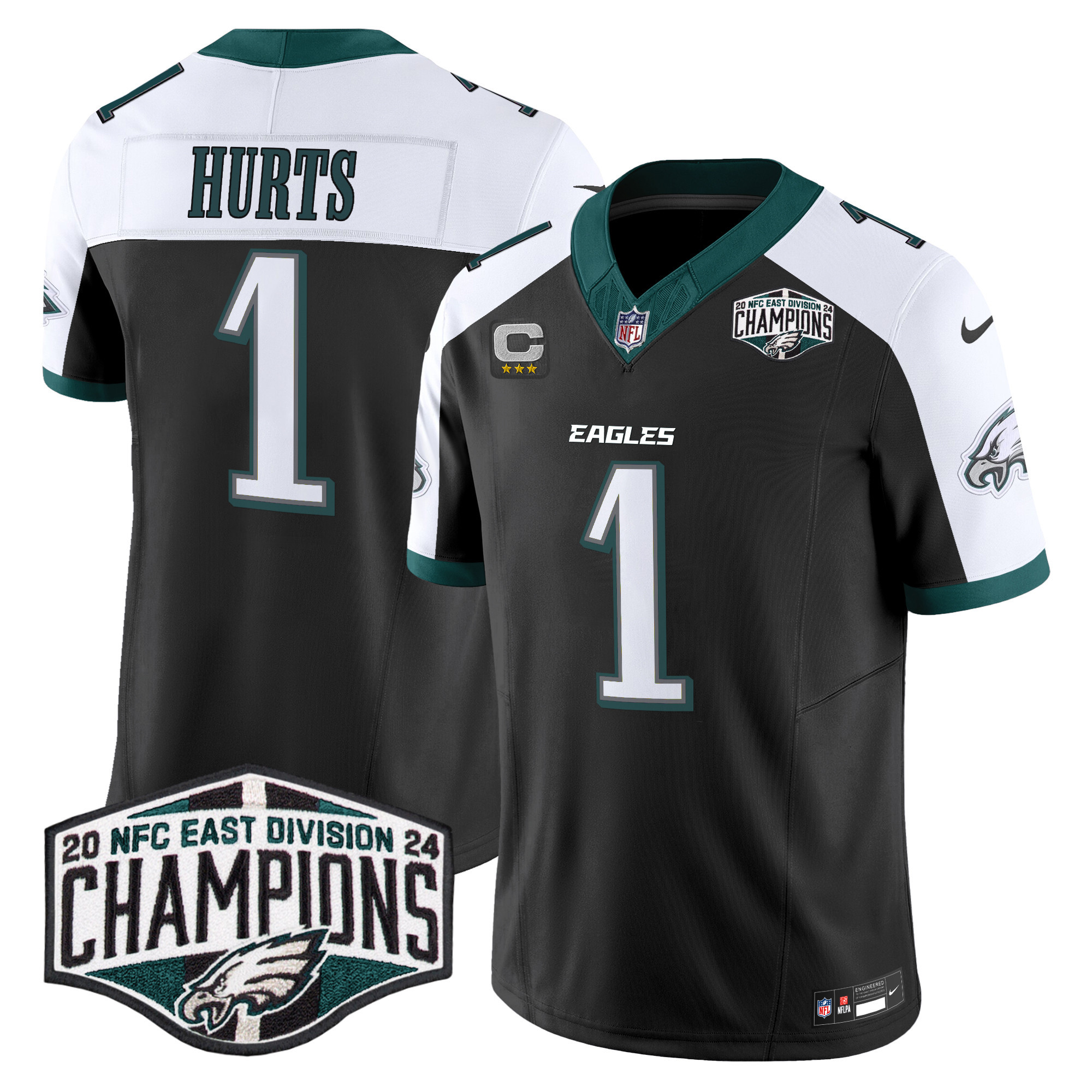 Men's Jalen Hurts Philadelphia Eagles 2024 NFC East Division Champions Vapor Limited Black Alternate Jersey - All Stitched