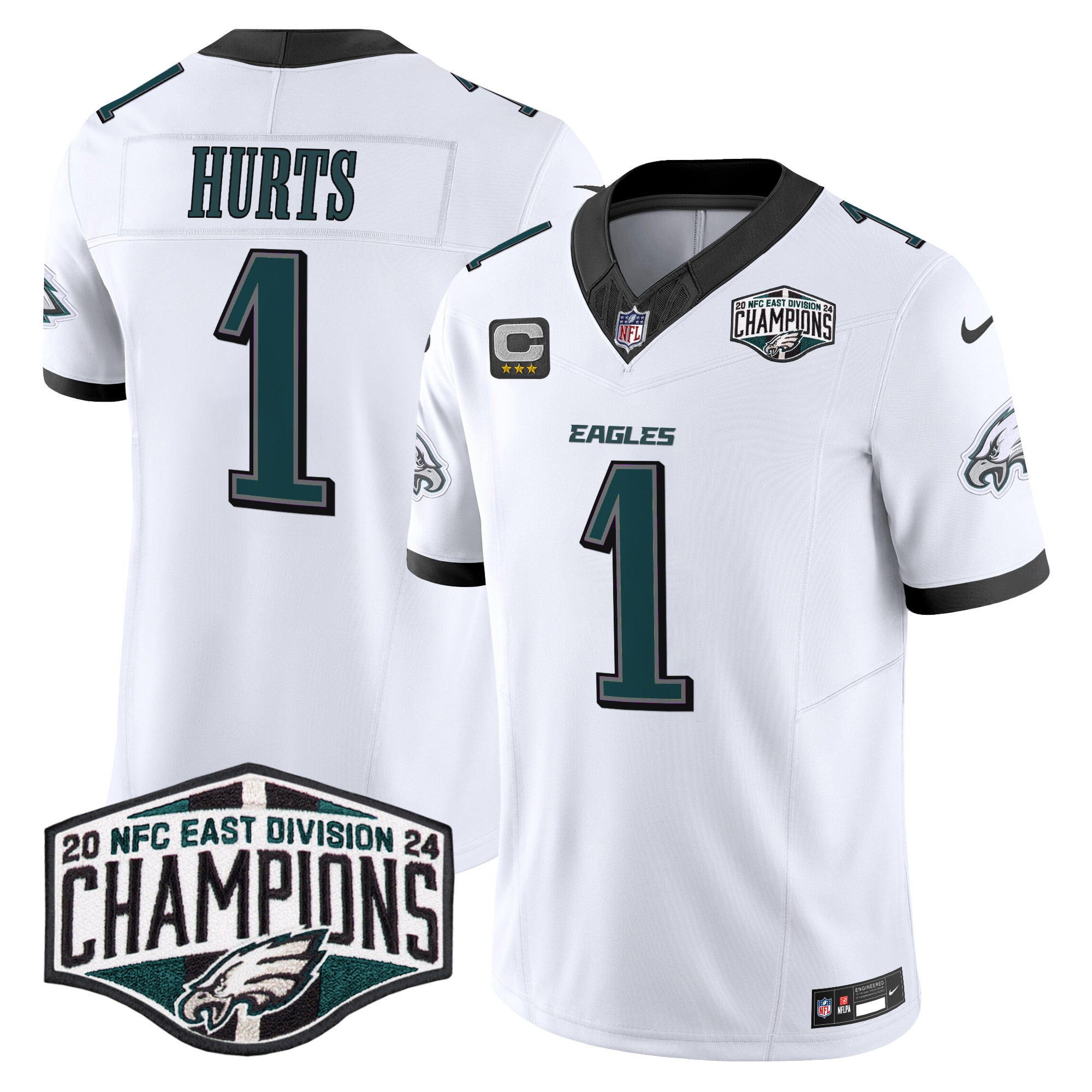Men's Jalen Hurts Philadelphia Eagles 2024 NFC East Division Champions Vapor Limited White Jersey - All Stitched