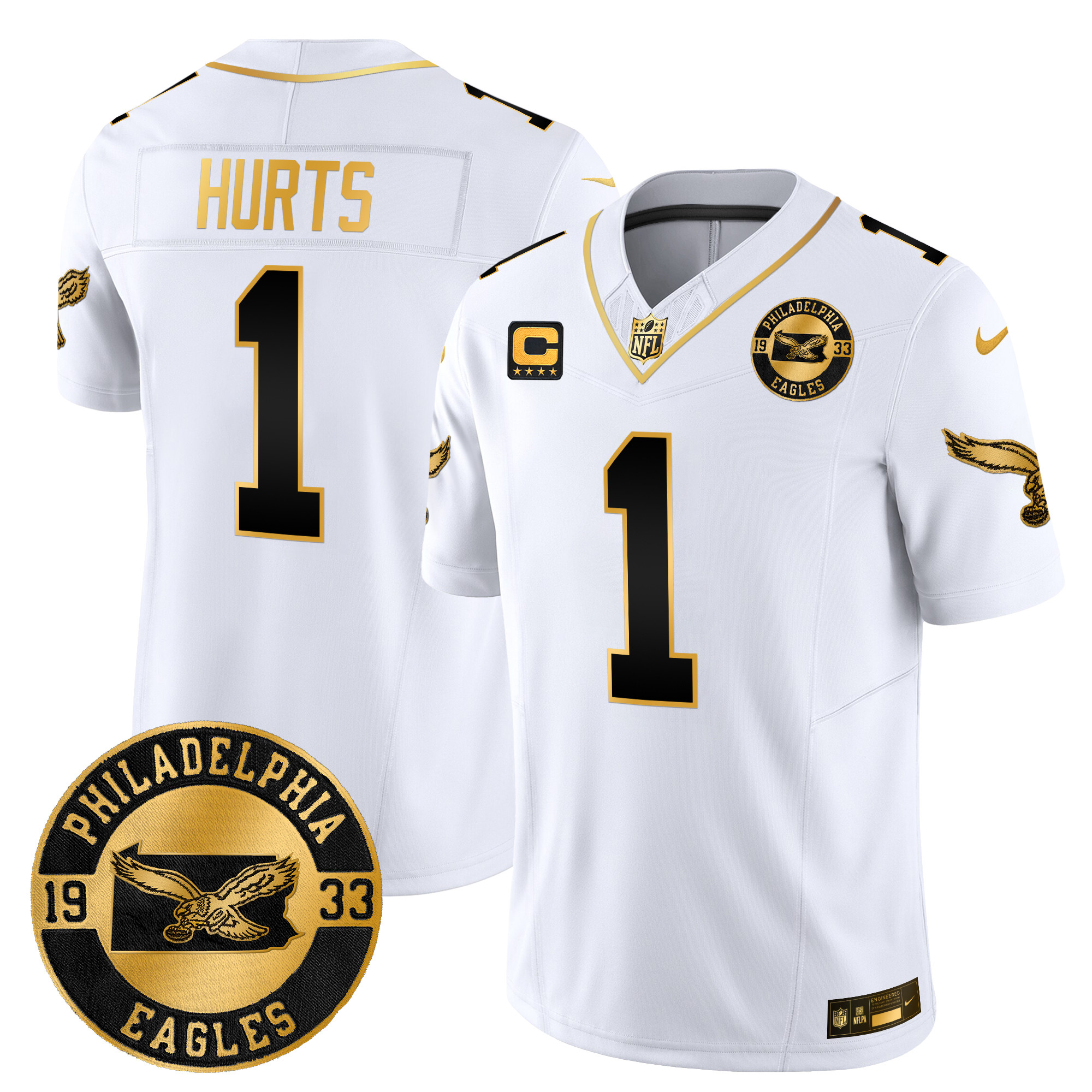 Men's Jalen Hurts Philadelphia Eagles 2024 Throwback Gold Vapor Limited White Gold Jersey - All Stitched