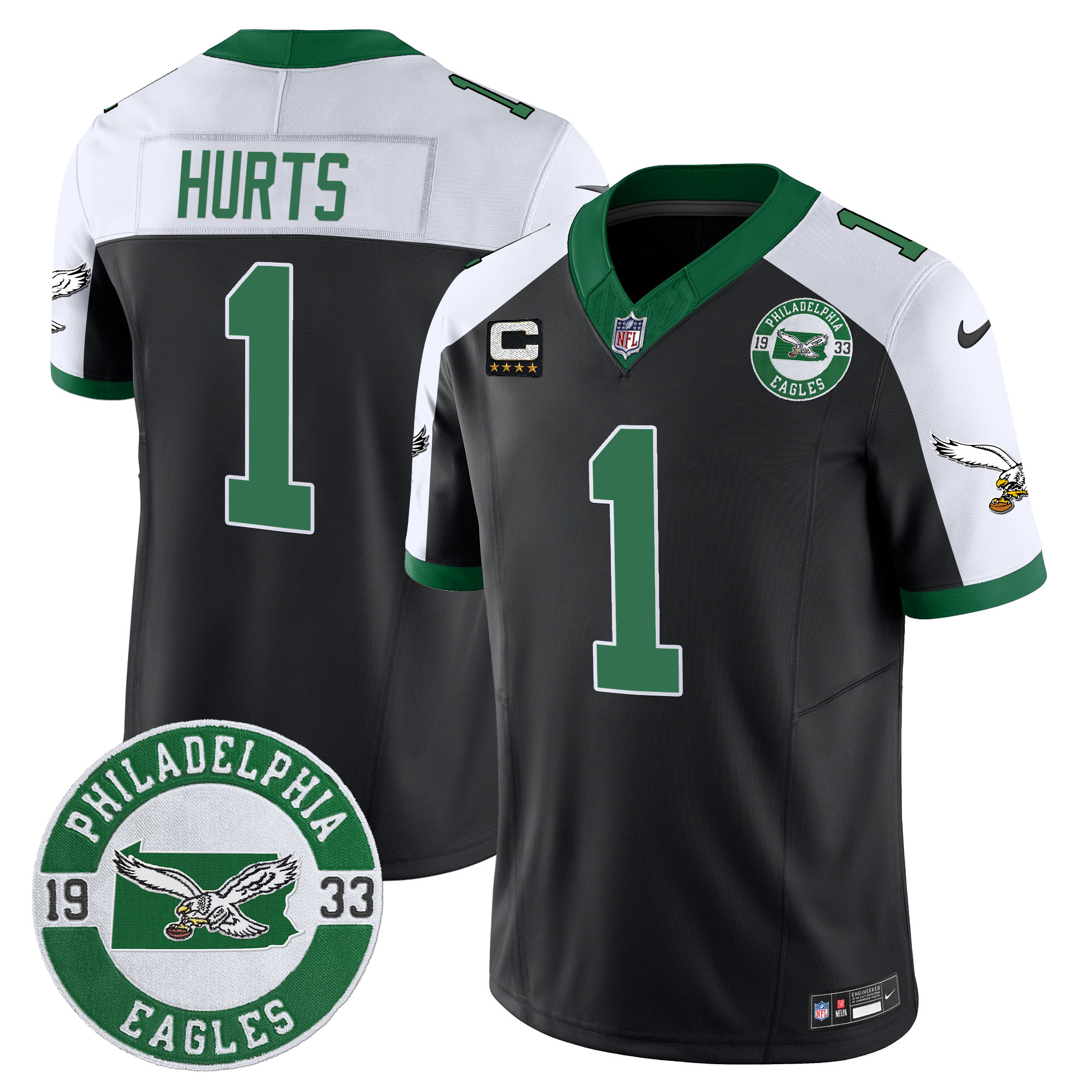 Men's Jalen Hurts Philadelphia Eagles 2024 Throwback Vapor Limited Black Alternate Jersey - All Stitched
