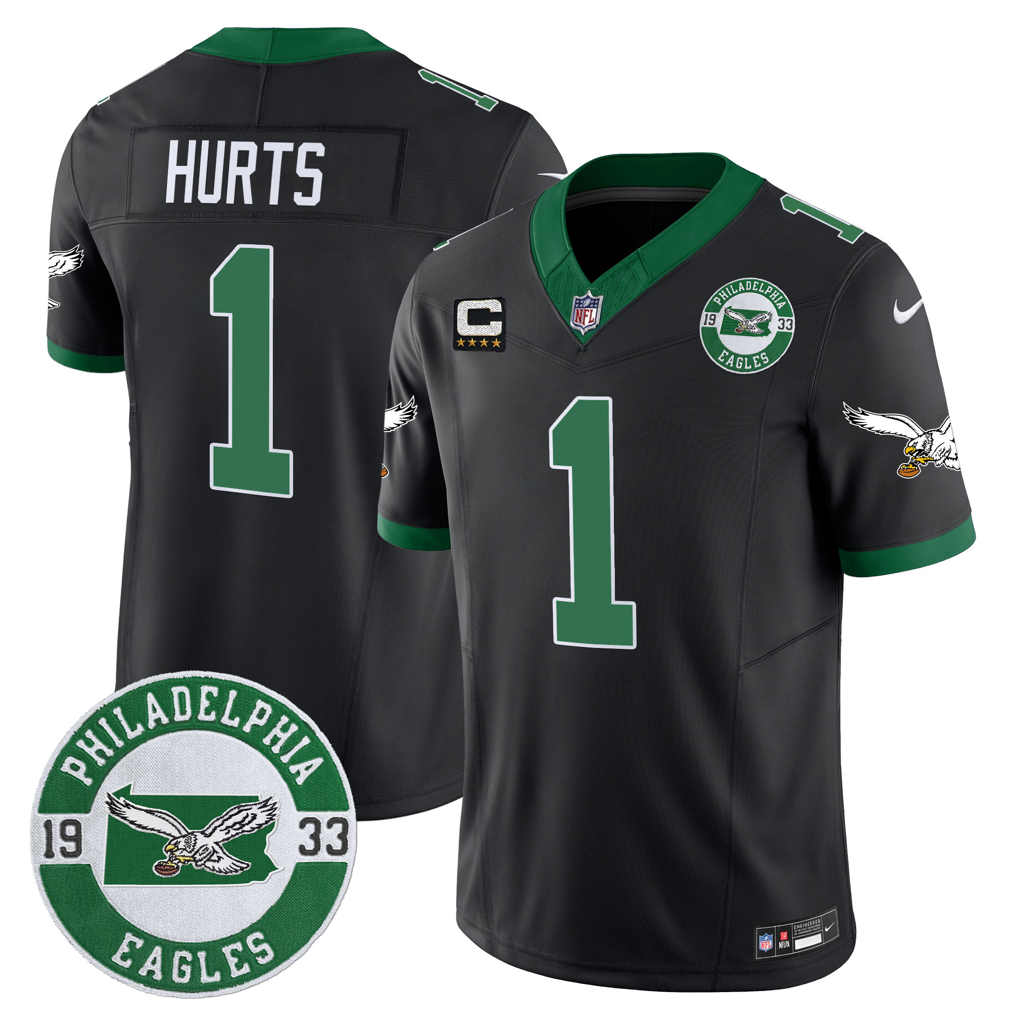 Men's Jalen Hurts Philadelphia Eagles 2024 Throwback Vapor Limited Black Jersey - All Stitched
