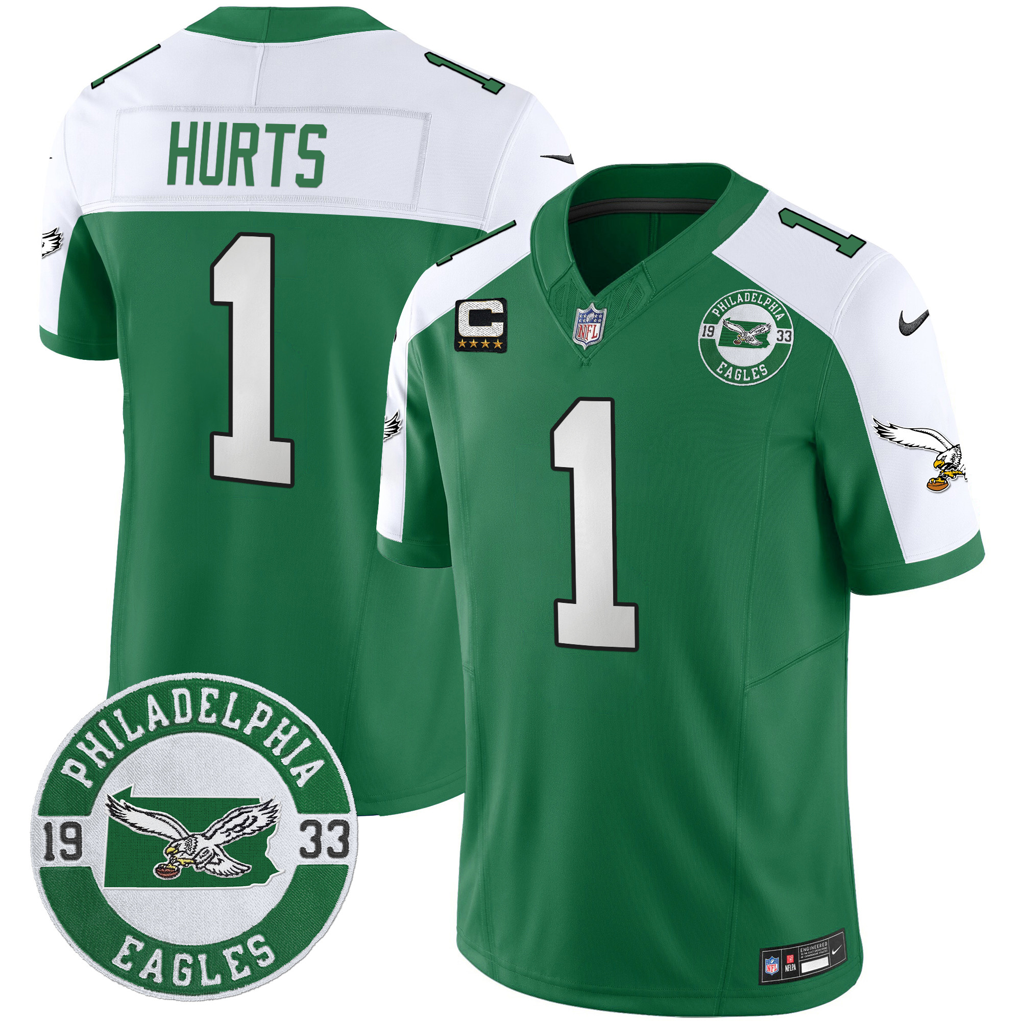 Men's Jalen Hurts Philadelphia Eagles 2024 Throwback Vapor Limited Kelly Alternate Jersey - All Stitched