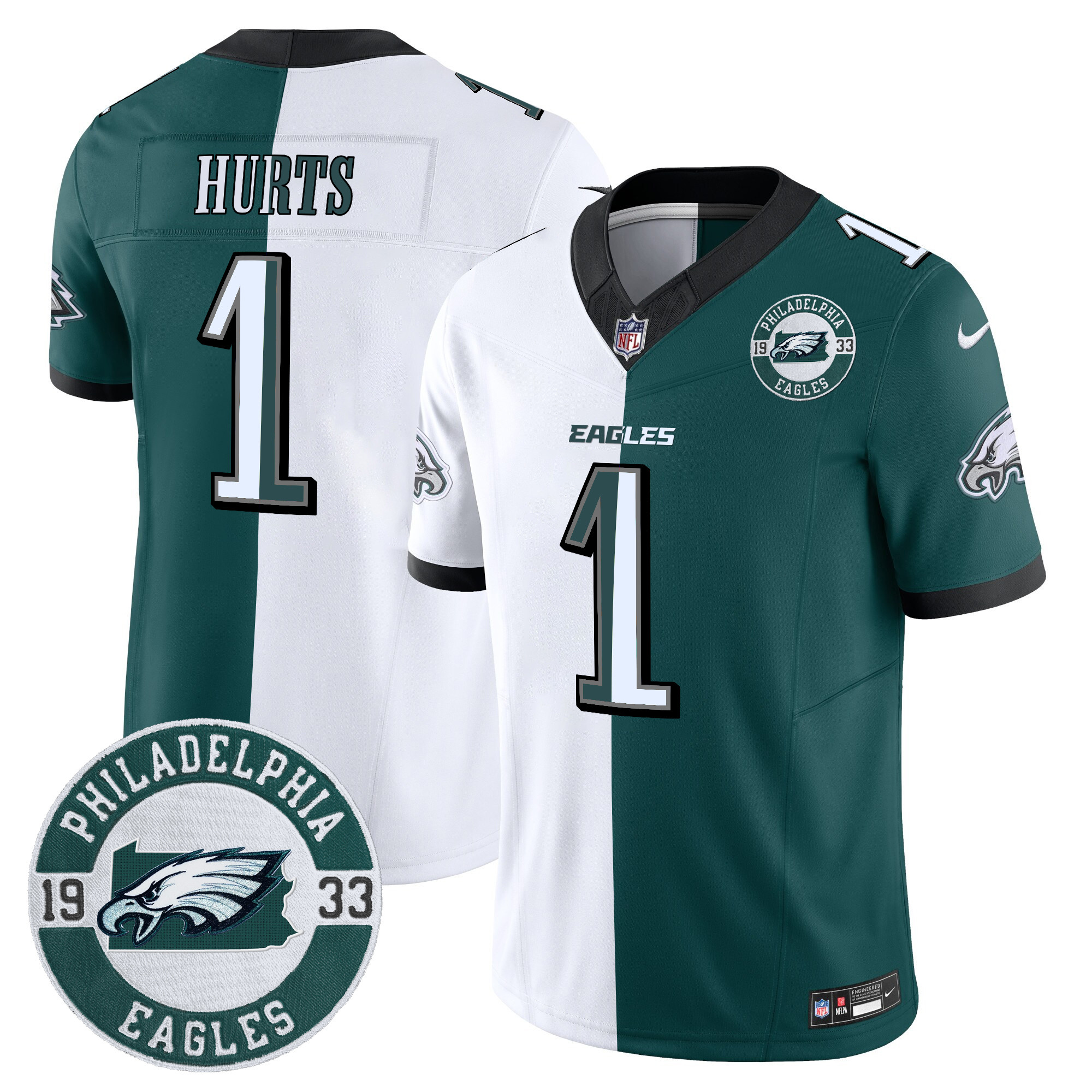 Men's Jalen Hurts Philadelphia Eagles 2024 Vapor Limited Split Jersey - All Stitched