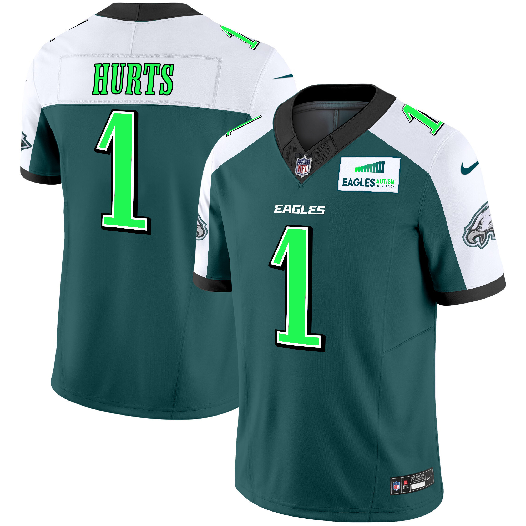 Men's Jalen Hurts Philadelphia Eagles Autism Foundation Patch Vapor Limited Alternate Jersey - All Stitched