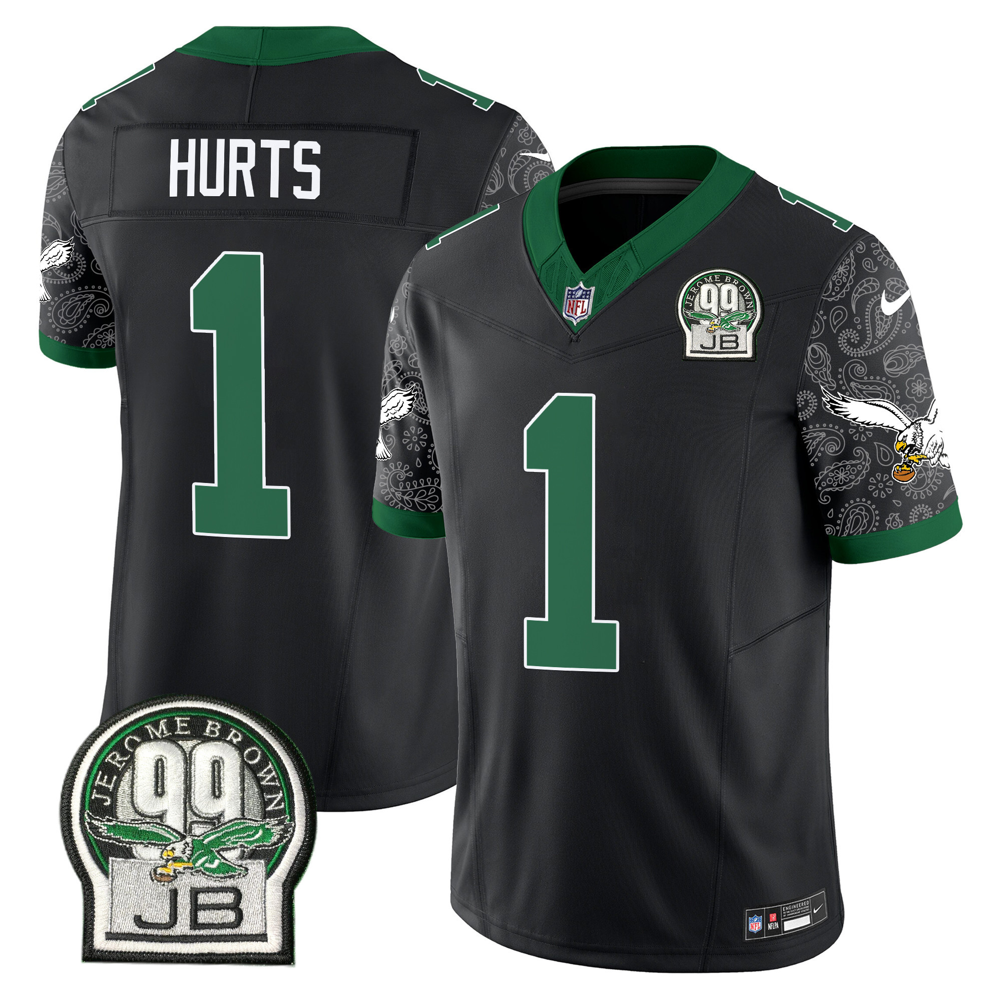 Men's Jalen Hurts Philadelphia Eagles Kelly Green Vapor Limited Black Jersey V4 - All Stitched