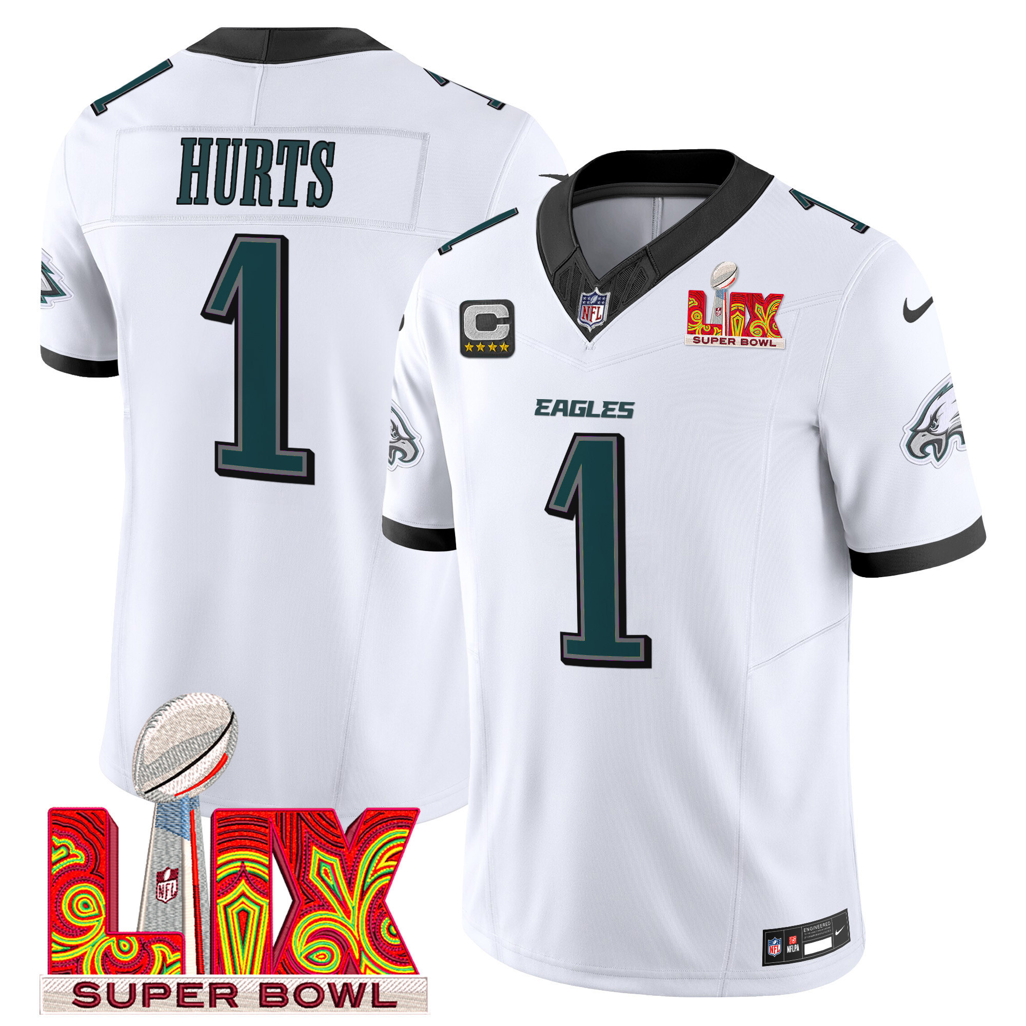 Men's Jalen Hurts Philadelphia Eagles Super Bowl LIX Patch Vapor Limited White Jersey - All Stitched