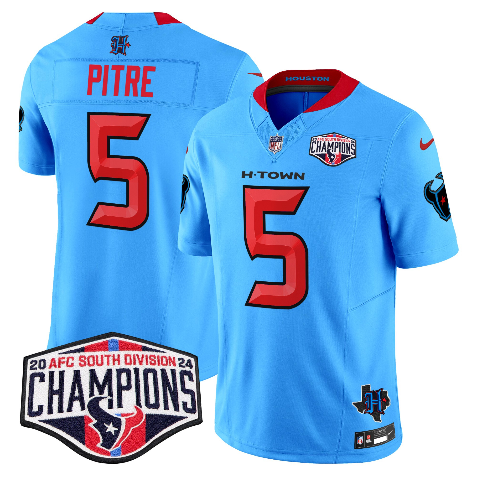 Men's Jalen Pitre Houston Texans 2024 AFC South Division Champions Patch Vapor Limited Blue. Jersey - All Stitched