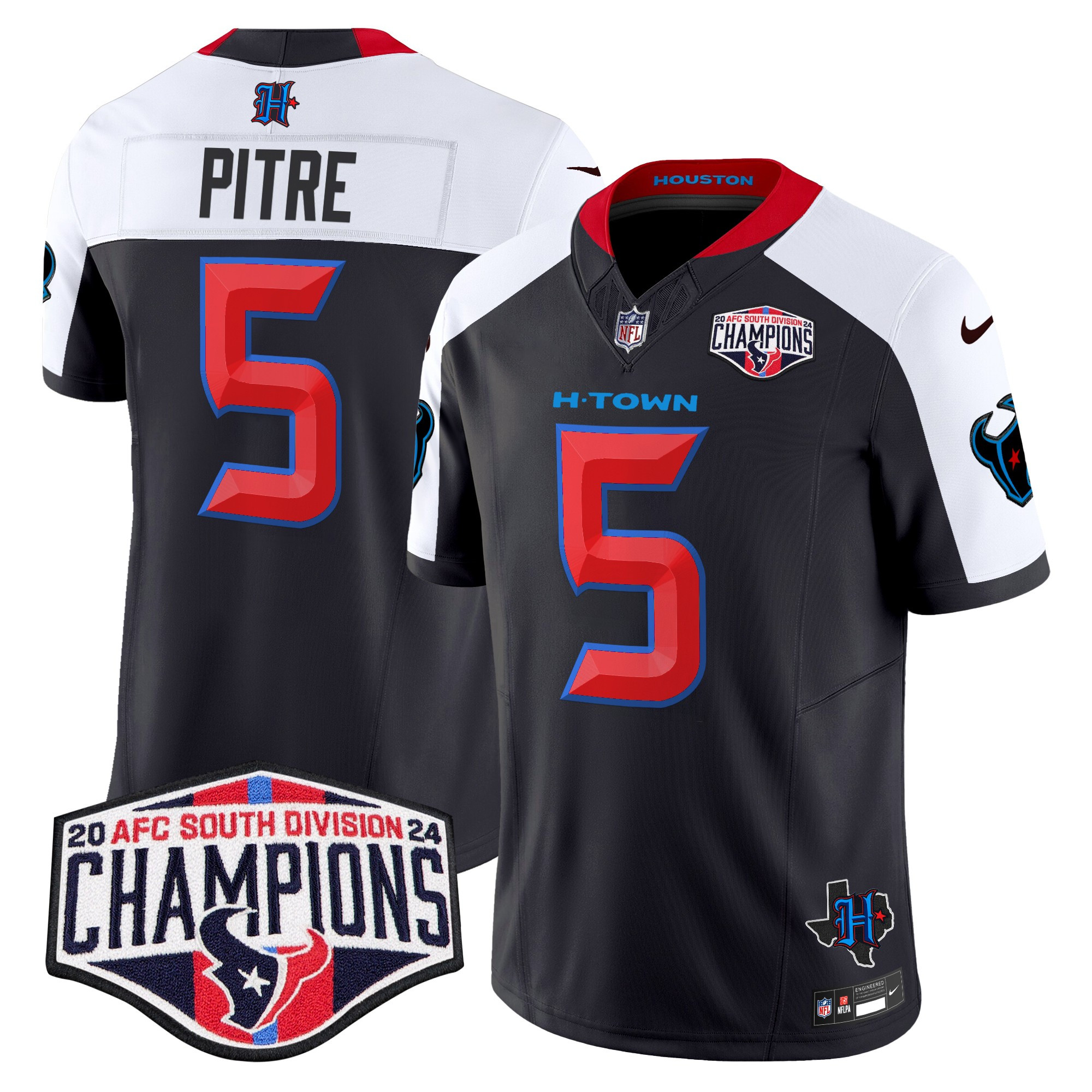 Men's Jalen Pitre Houston Texans 2024 AFC South Division Champions Patch Vapor Limited Navy Alternate Jersey - All Stitched