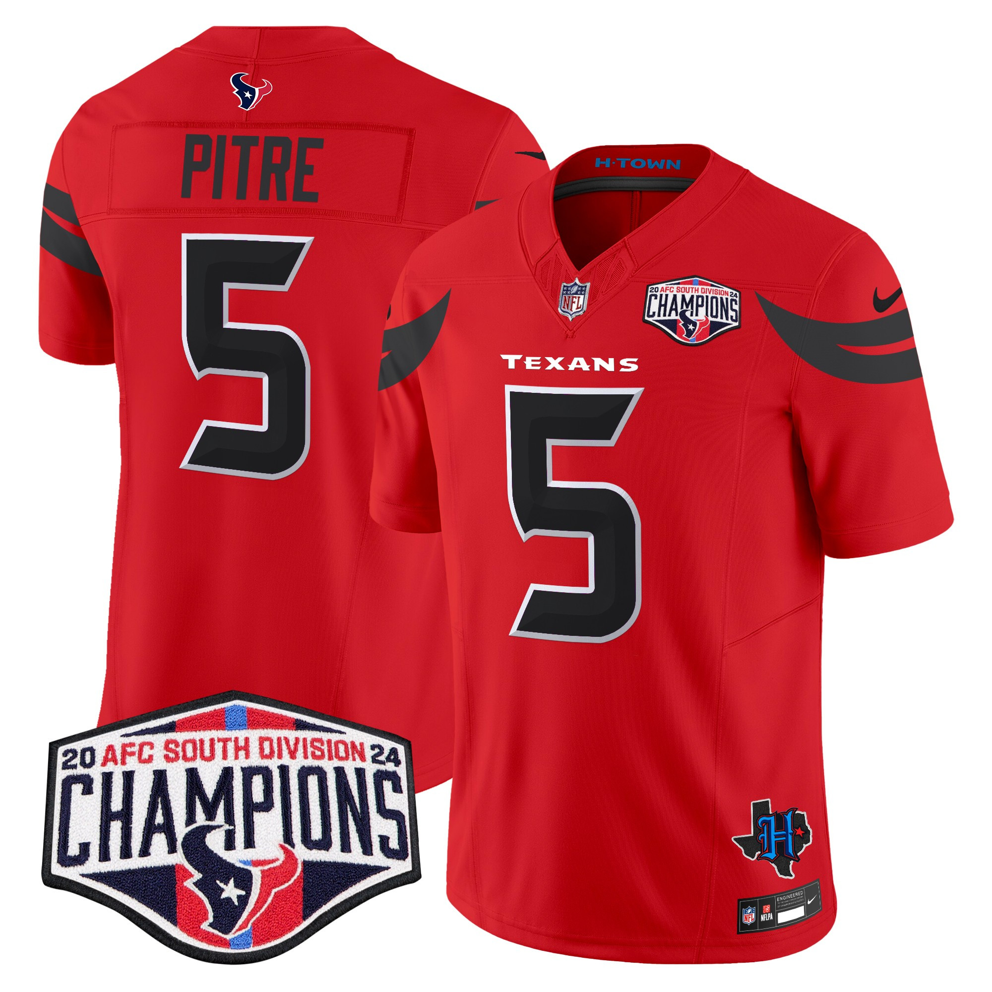 Men's Jalen Pitre Houston Texans 2024 AFC South Division Champions Patch Vapor Limited Red Jersey - All Stitched