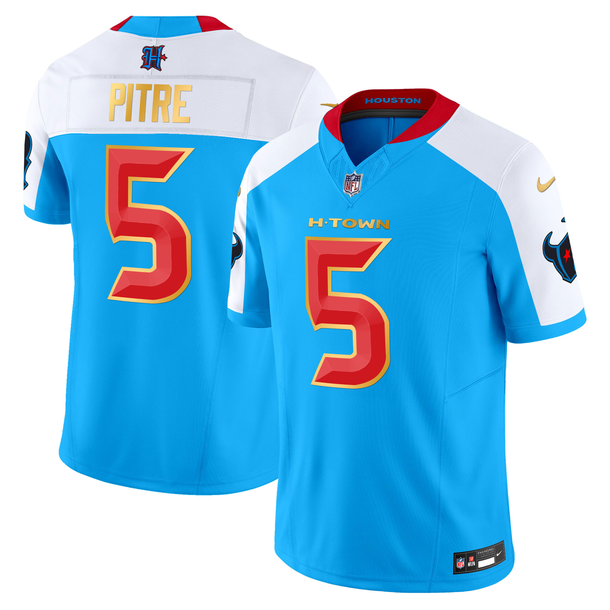 Men's Jalen Pitre Houston Texans 2024 Gold Trim Vapor Limited Blue Alternate Jersey - All Stitched